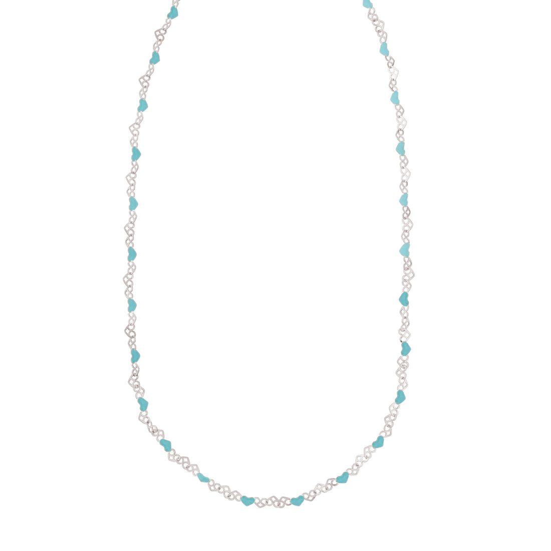 Silver Enamel Hearts Chain Necklace