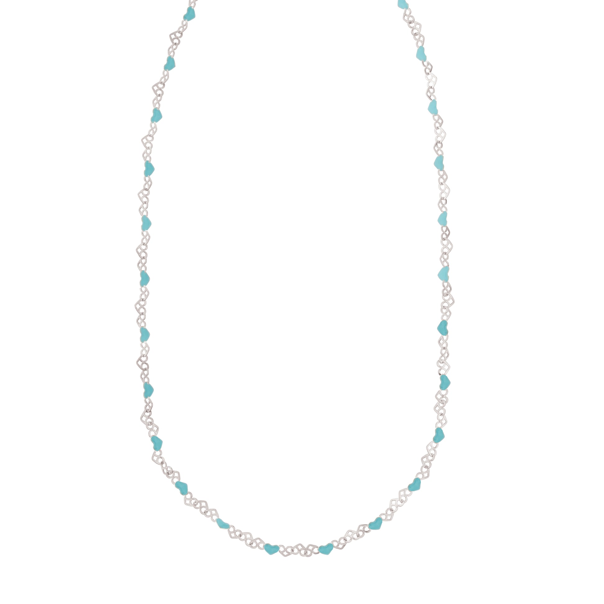Silver Enamel Hearts Chain Necklace