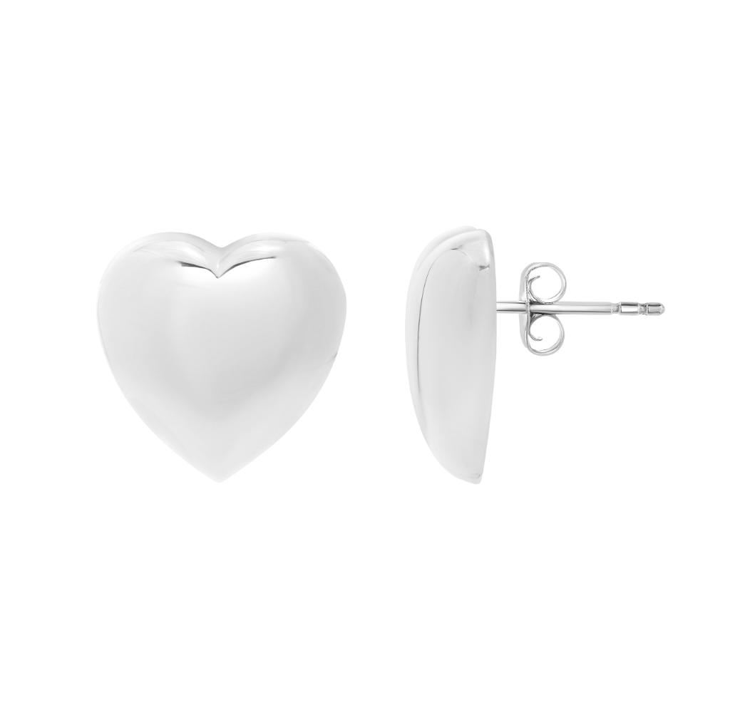 Silver Puffed Large Heart Stud Earring