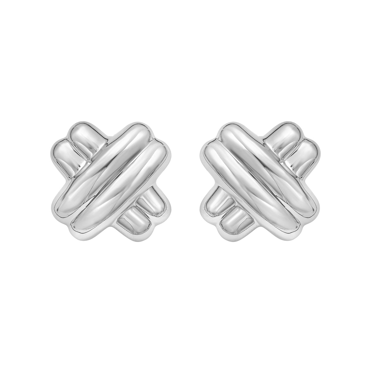 Silver Puffy Double X Earring