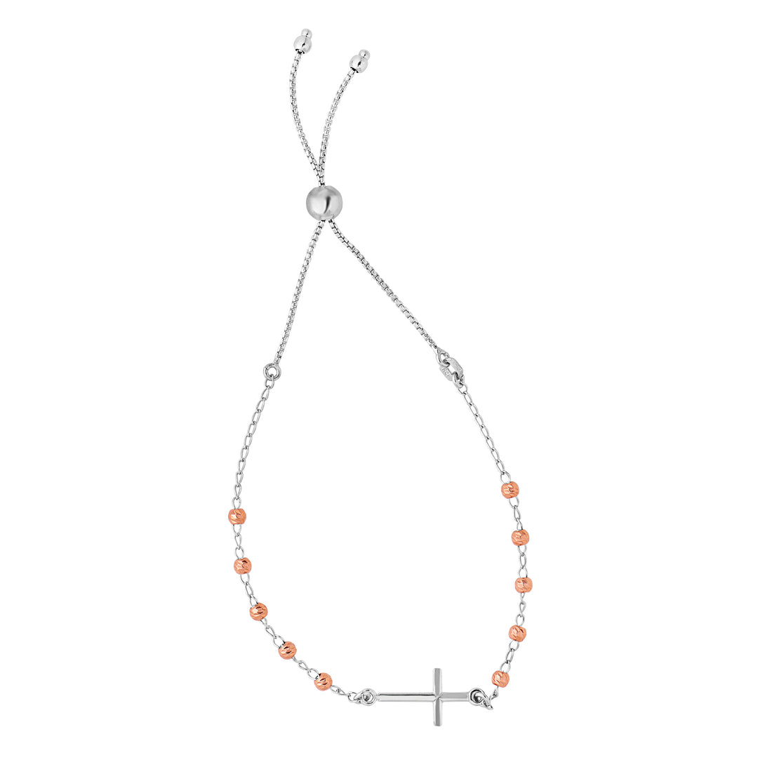 Sterling Silver Two-tone Side Cross Friendship Bracelet