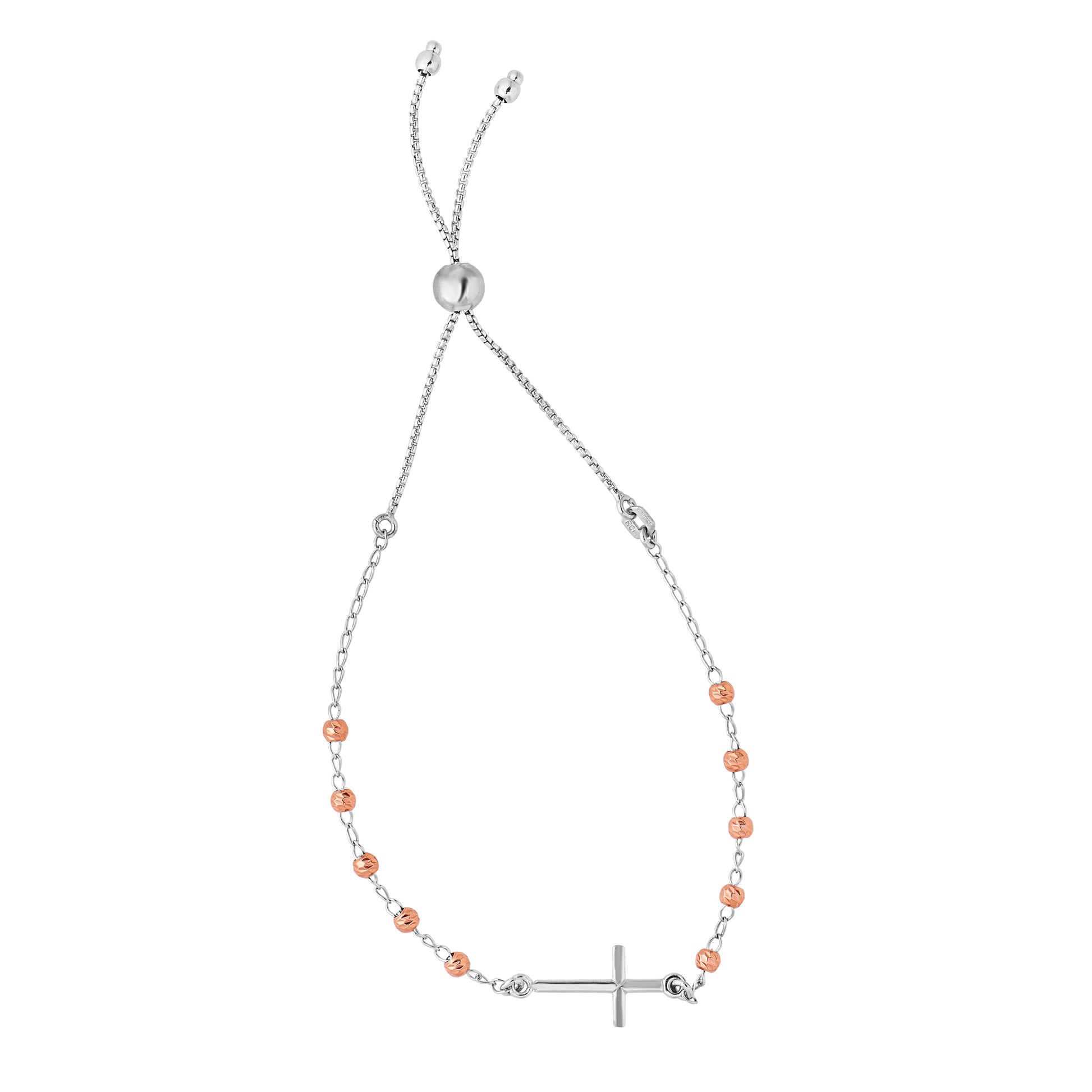Sterling Silver Two-tone Side Cross Friendship Bracelet