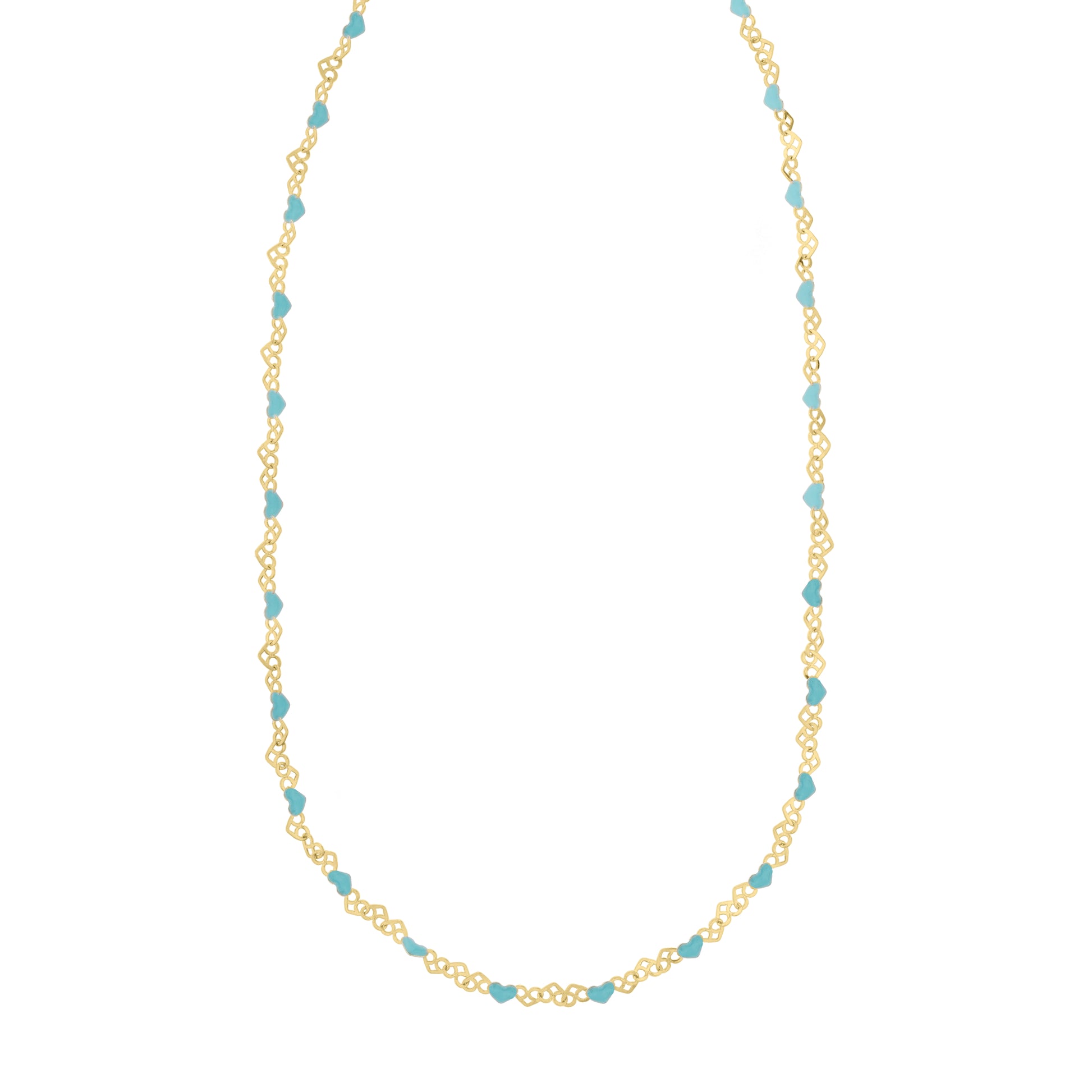 Gold Over Silver Enamel Hearts Chain Necklace
