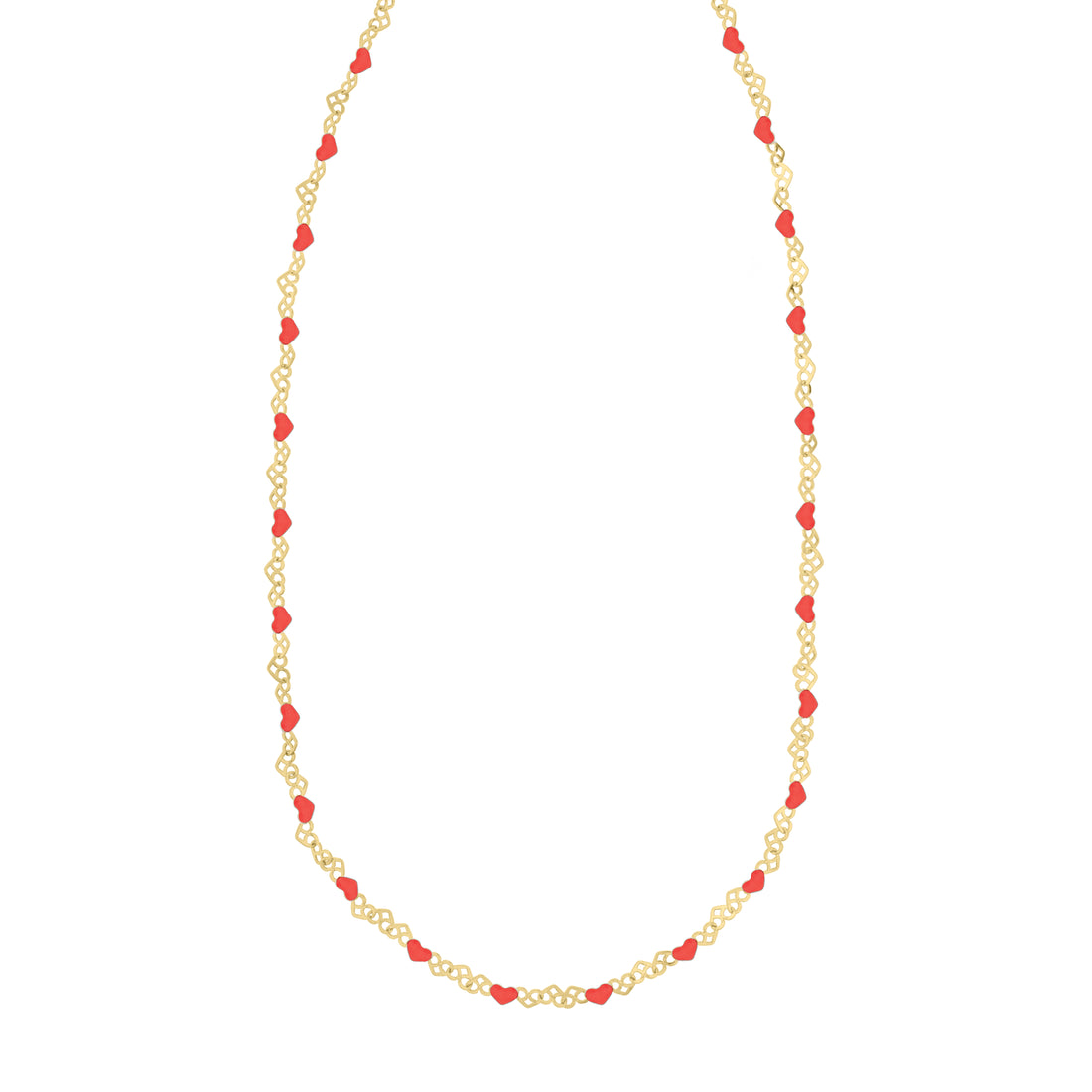 Gold Over Silver Enamel Hearts Chain Necklace