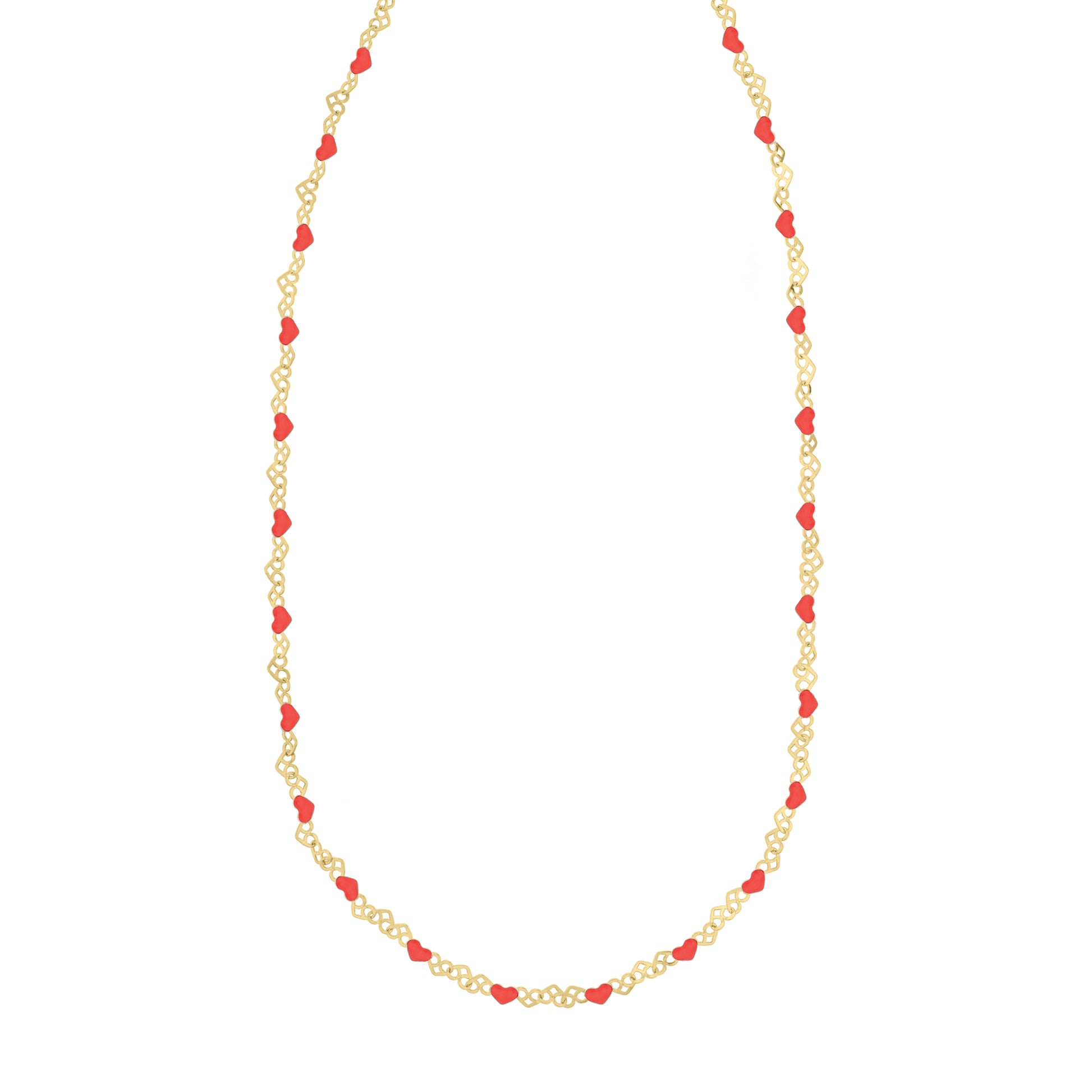 Gold Over Silver Enamel Hearts Chain Necklace