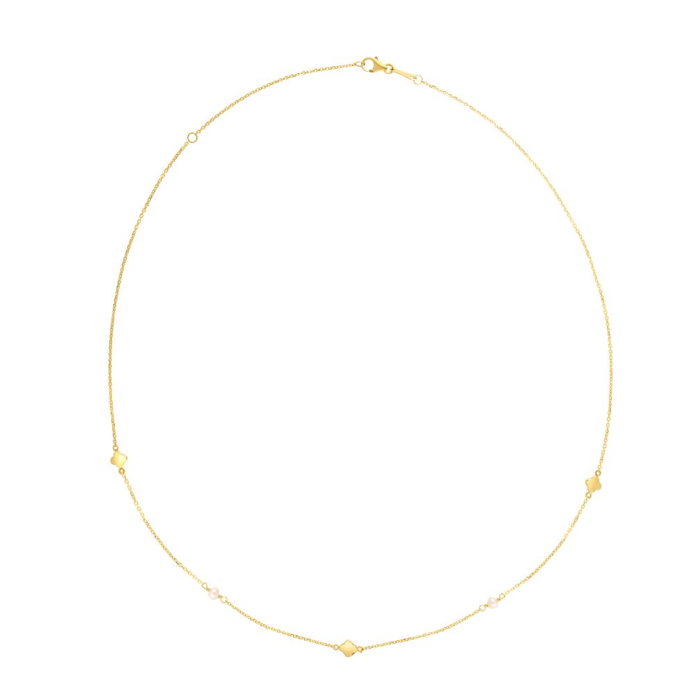 14K Gold Pearl Clover Chain