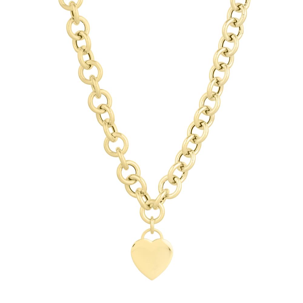 14K Heart Tag & Rolo Link Necklace