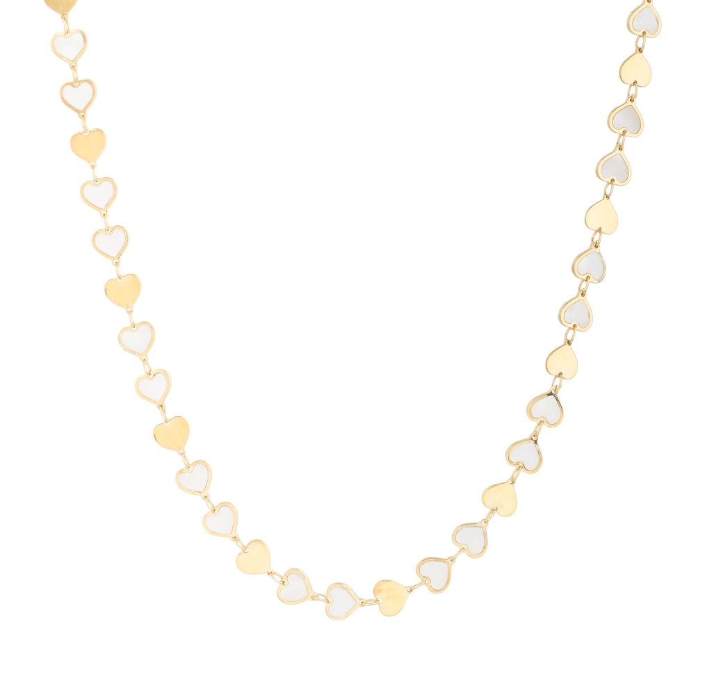 14K MOP Heart Mirror Gem Chain Necklace