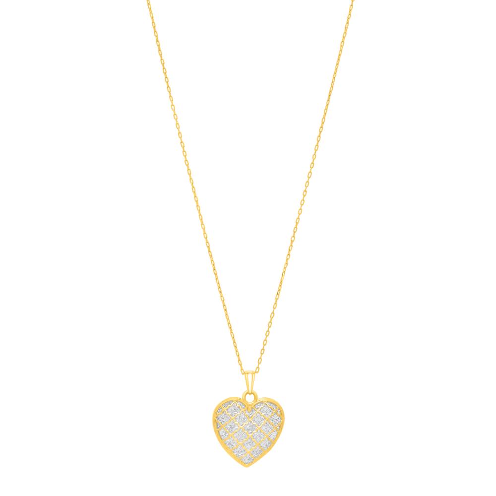 14K Gold Diamond Cut Checkered Heart Necklace