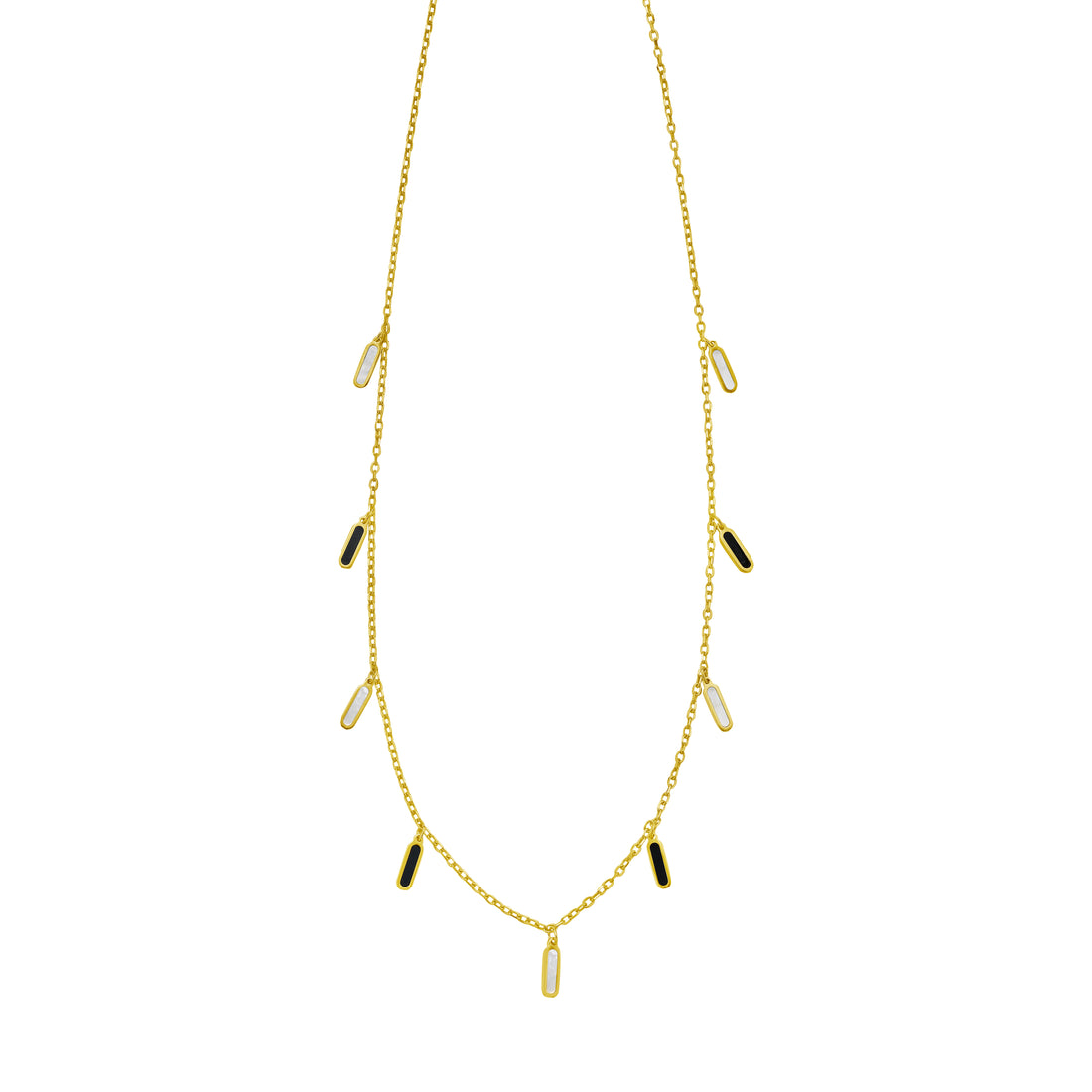 14K Onyx & MOP Inlay Station Necklace