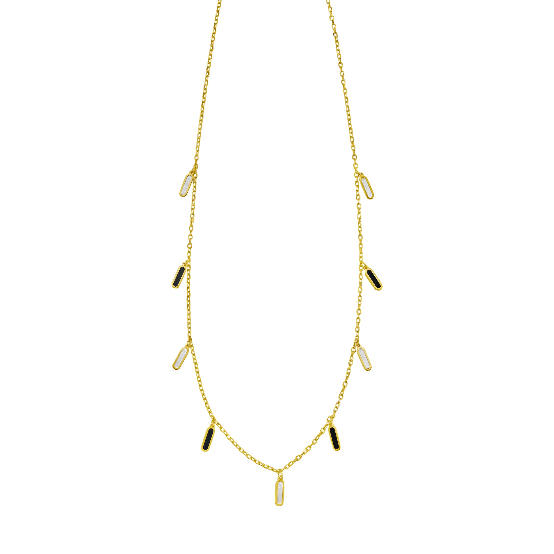 14K Onyx & MOP Inlay Station Necklace
