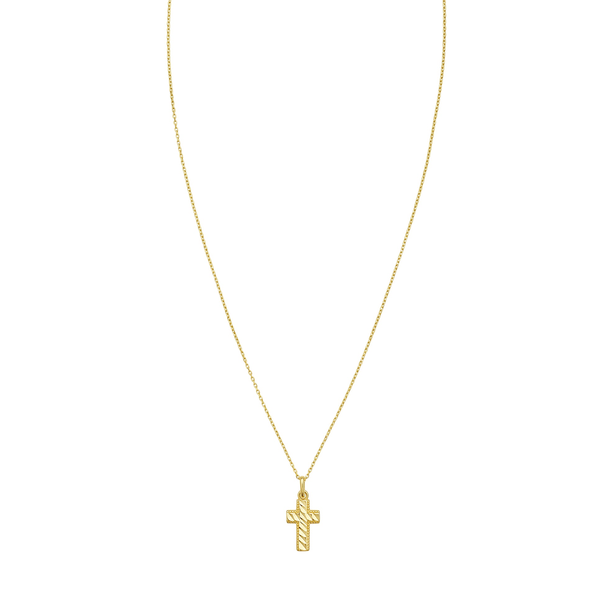 14K Diamond-Cut Cross Necklace