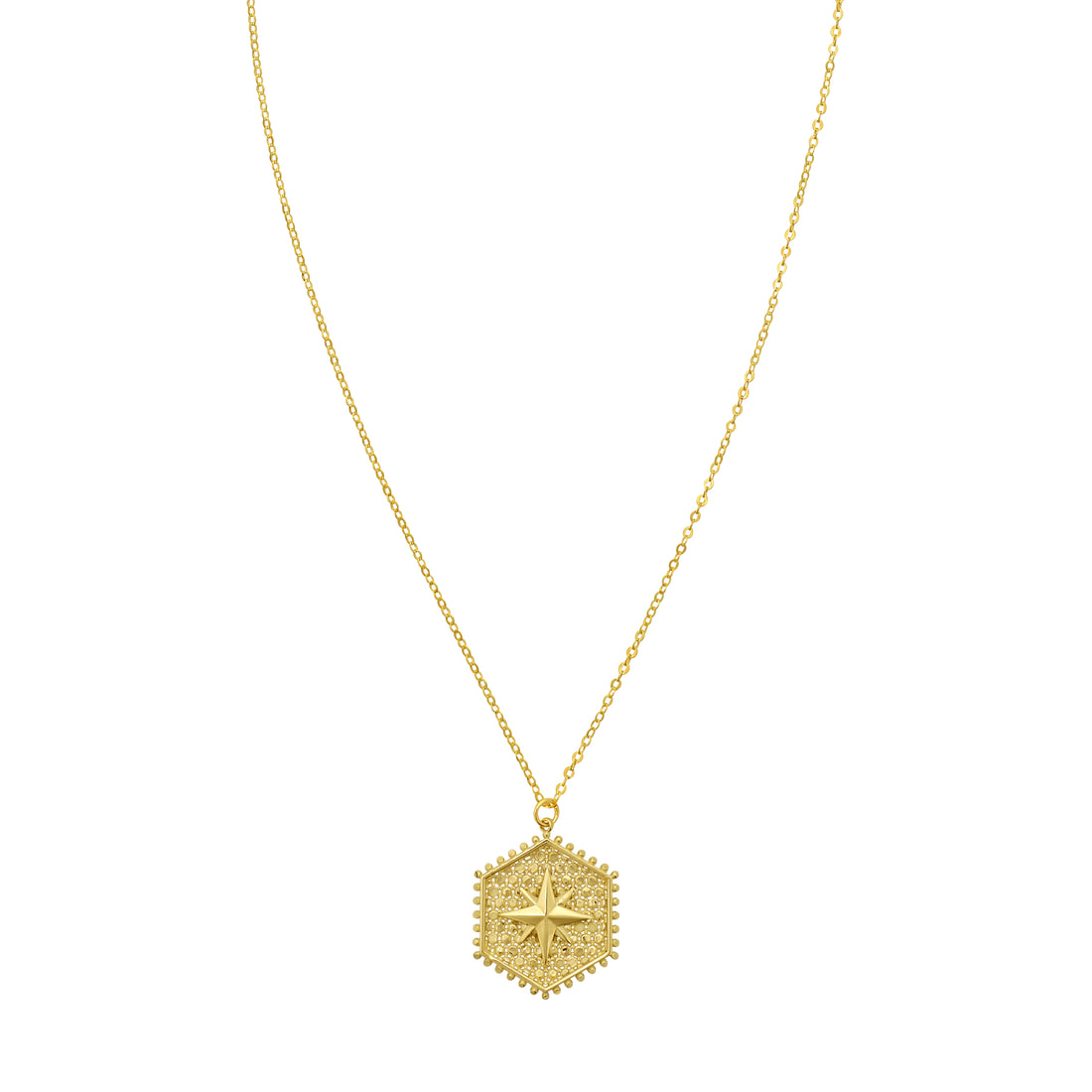 14K North Star Hexagon Necklace