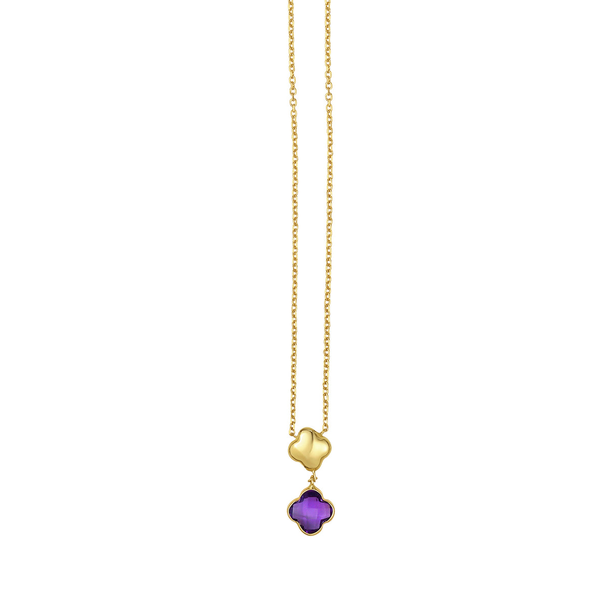 14K Amethyst Clover Gem Necklace