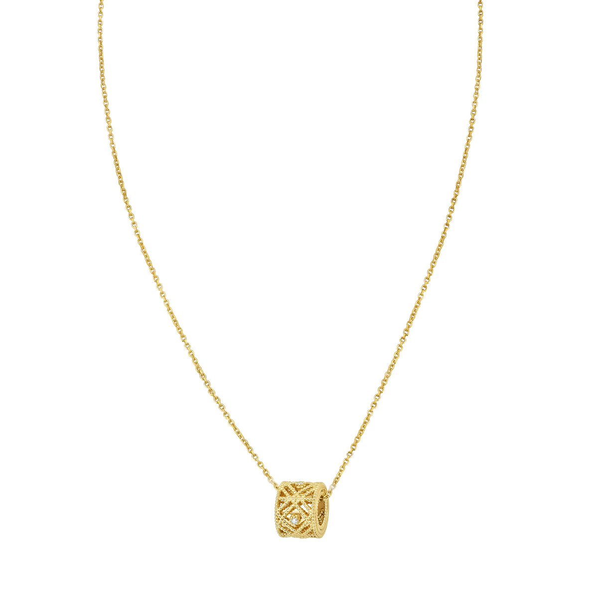 14K Diamond VannÃ¨rie Barrel Necklace