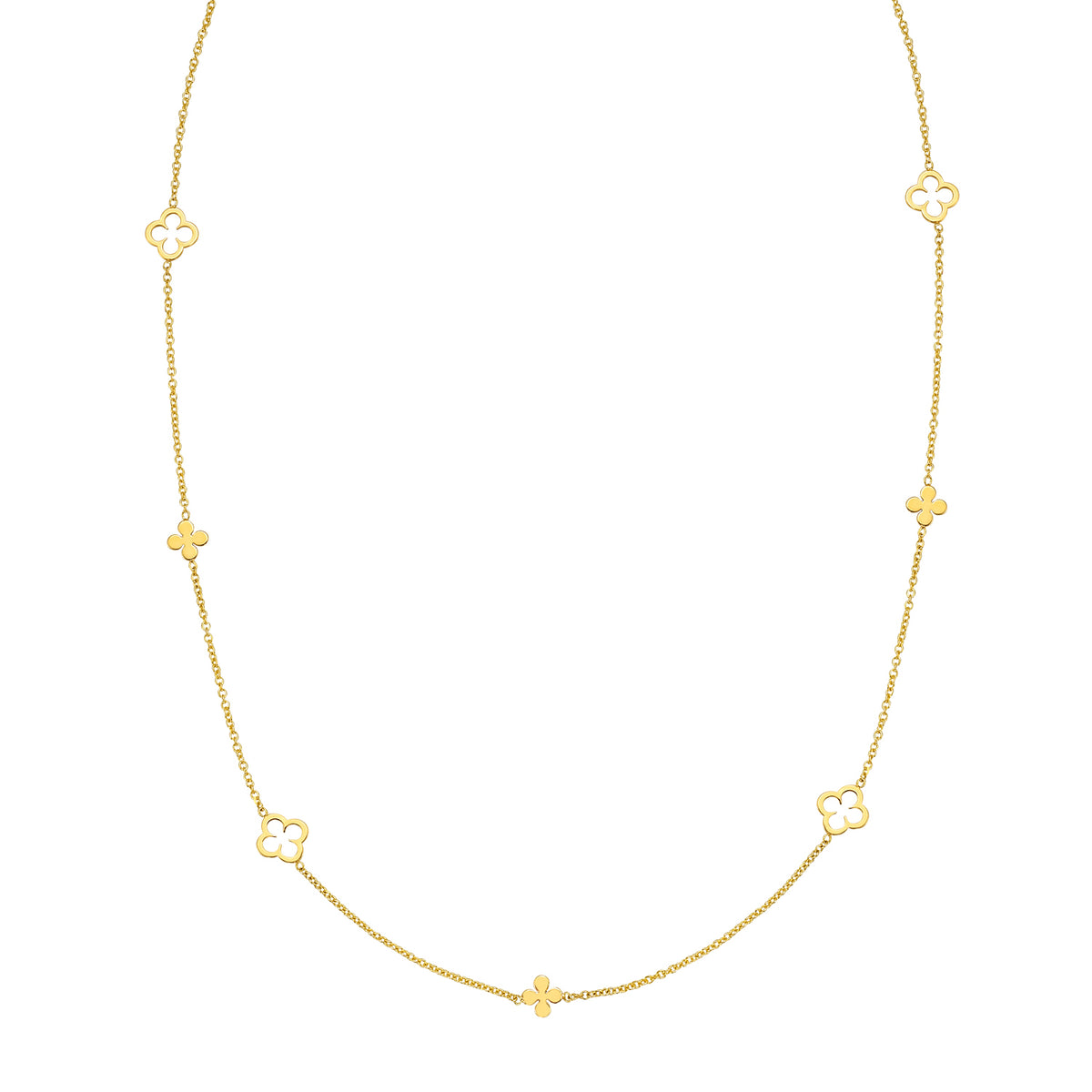 14K Alternating Clover Necklace