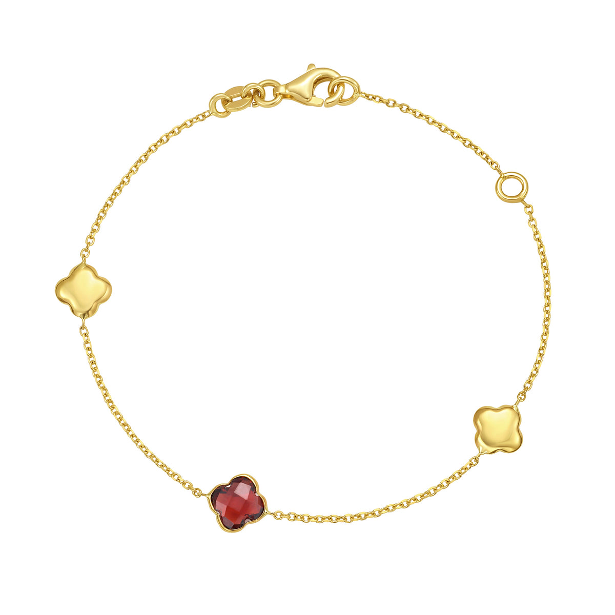 14K Garnet Clover Gem Bracelet