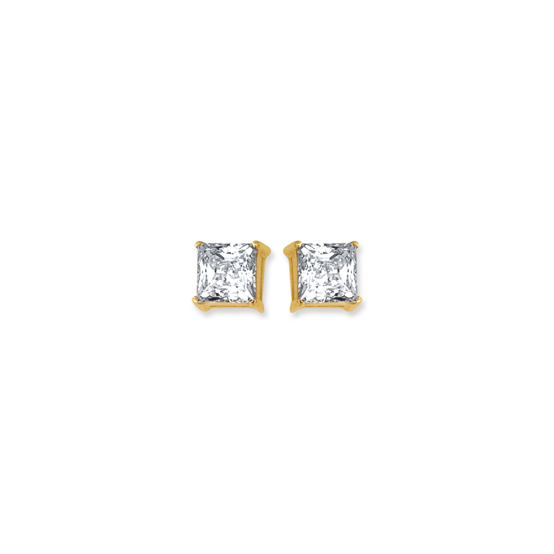 14K Gold 6mm Princess Cut CZ Stud Earring