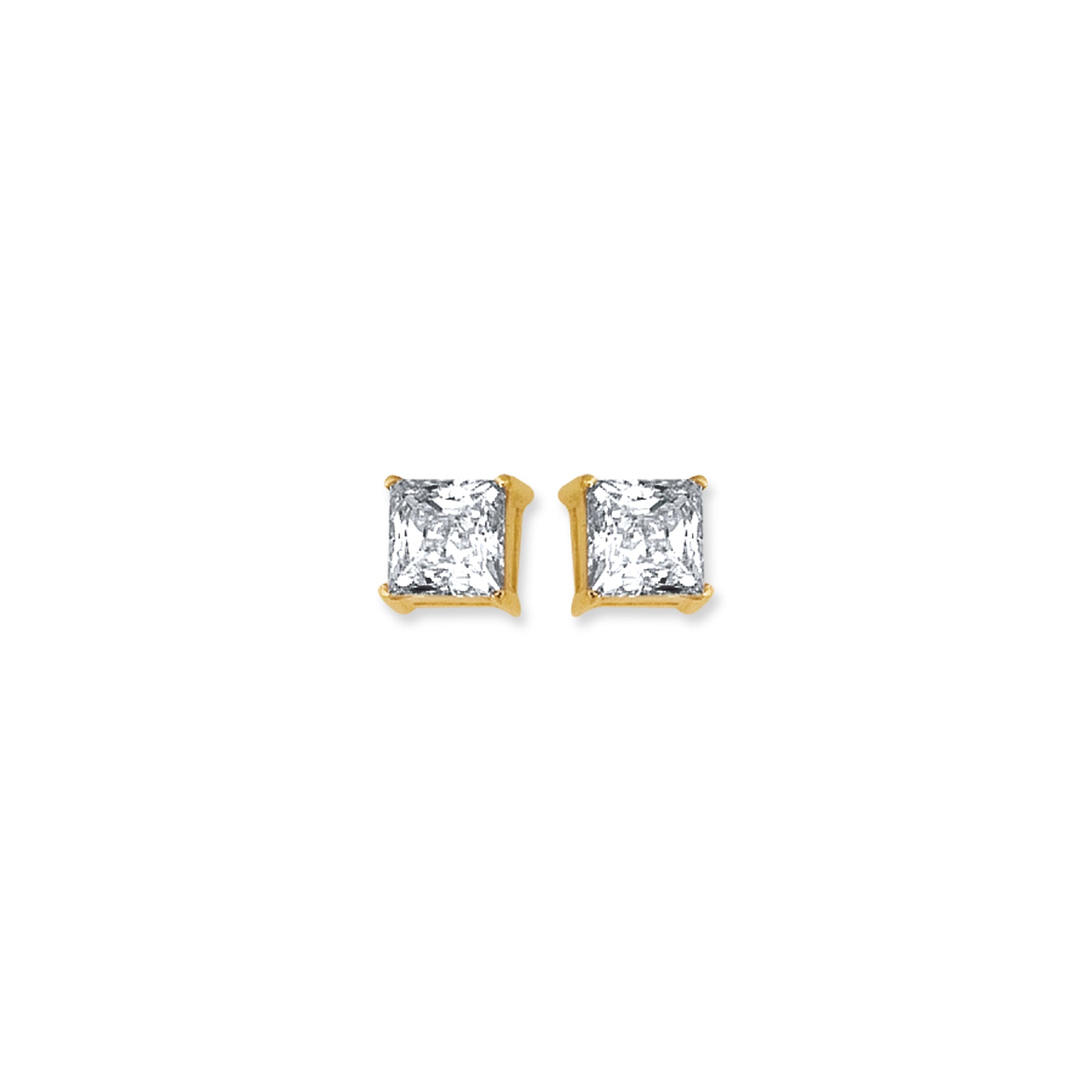 14K Gold 6mm Princess Cut CZ Stud Earring
