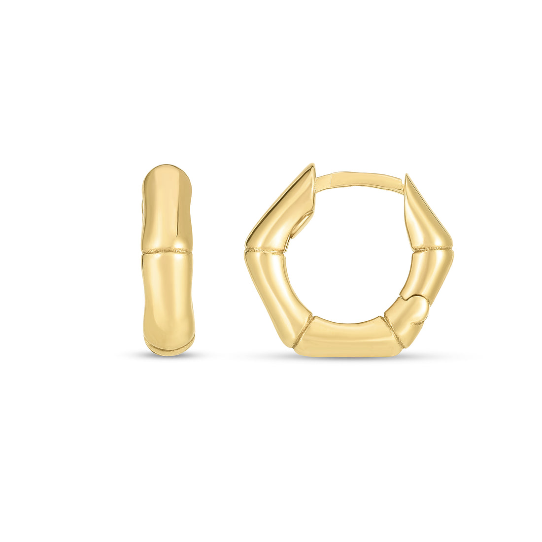 14K Bamboo Huggie Hoops