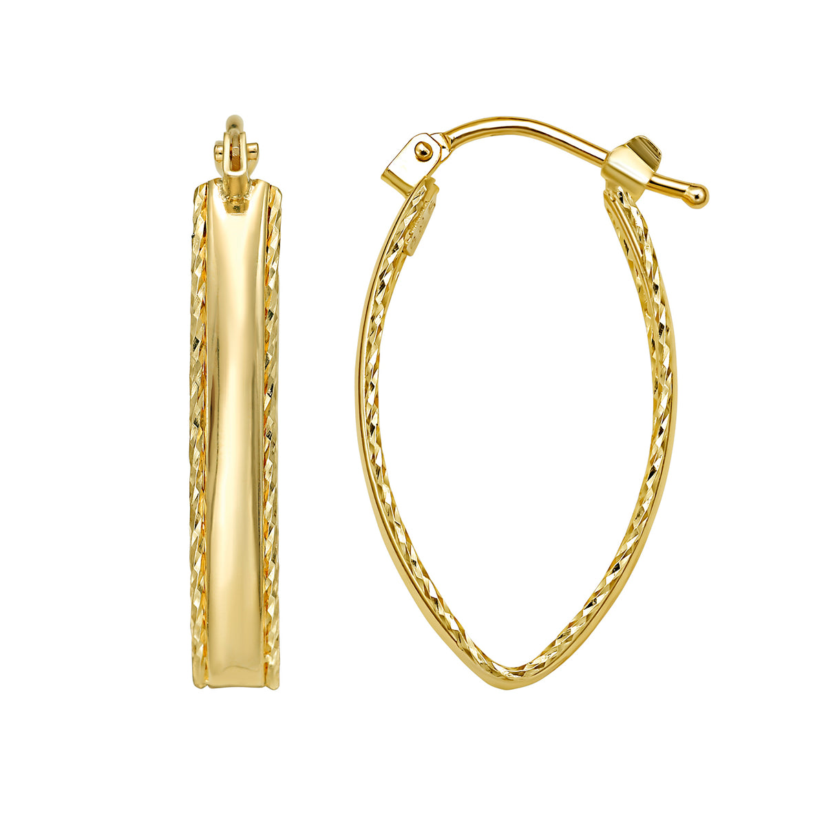 14K Small Diamond Cut Marquise Hoop Earrings