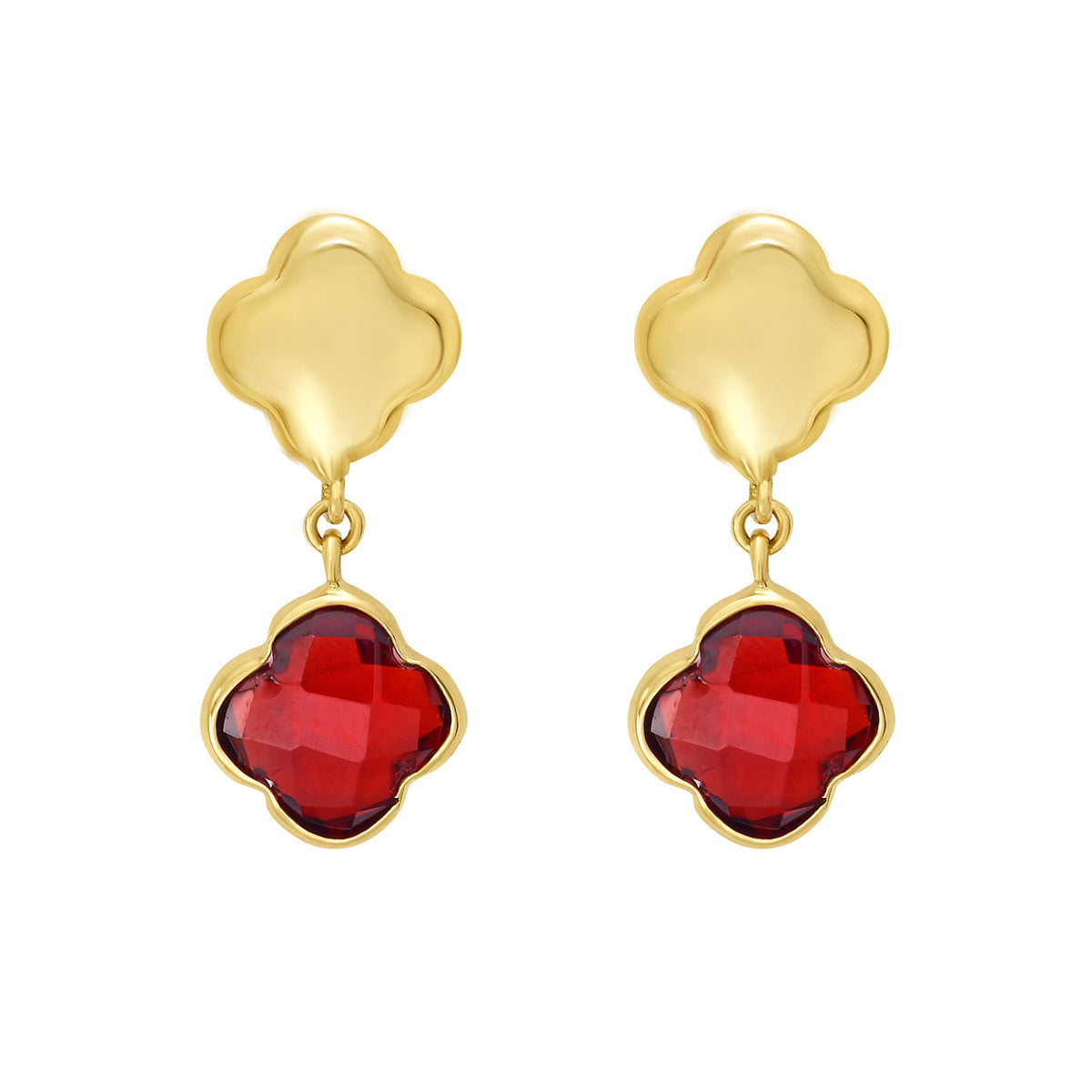 14K Garnet Clover Gem Earrings