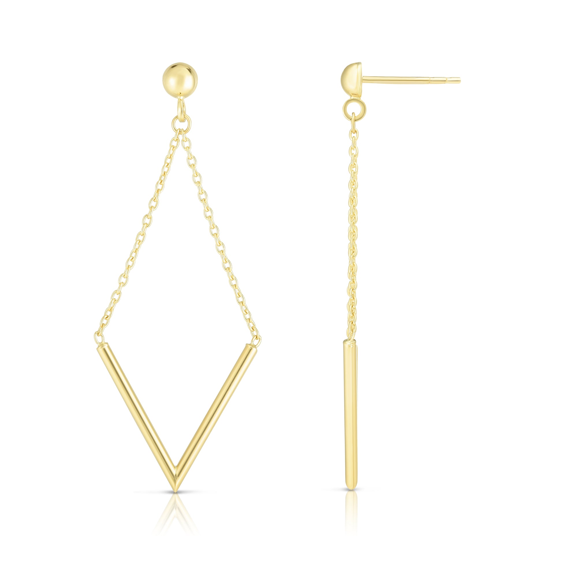 14K Gold Polished V Drop Earring