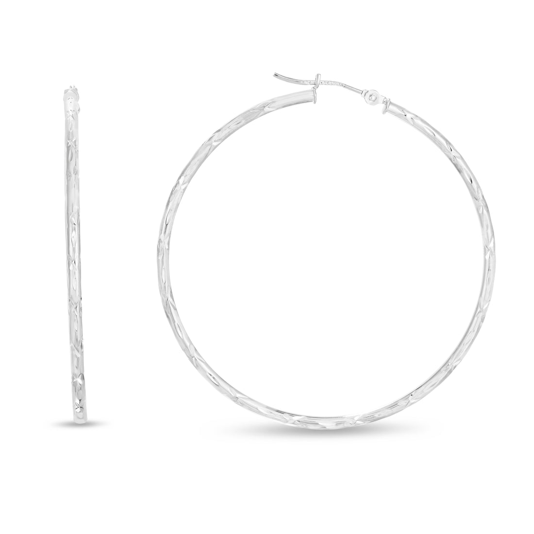 14K Gold 2mm Diamond Cut Hoop Earring