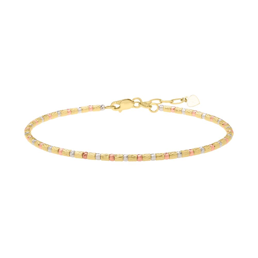 14K Gold Tri-Color Diamond Cut Bead Bracelet