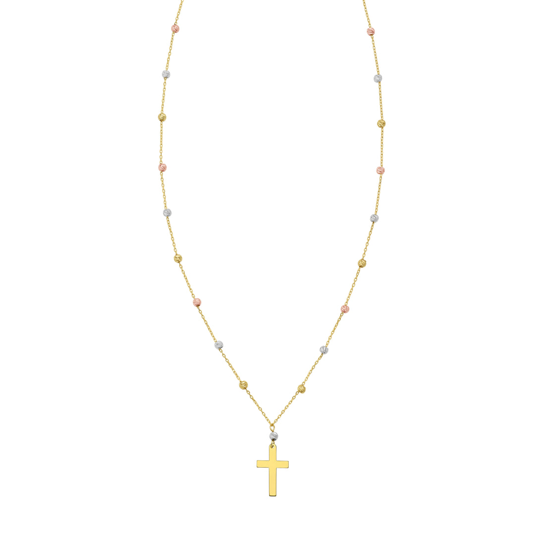 14K Beaded Cross Necklace