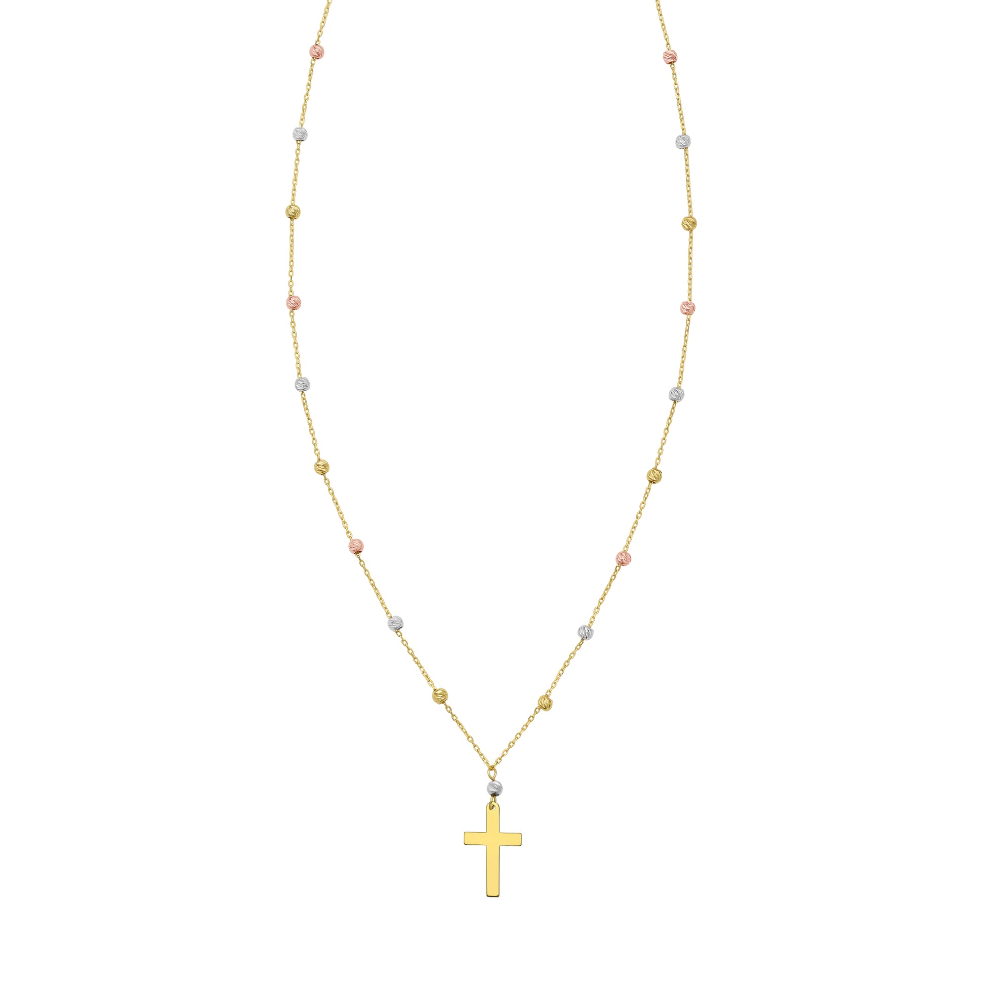 14K Beaded Cross Necklace