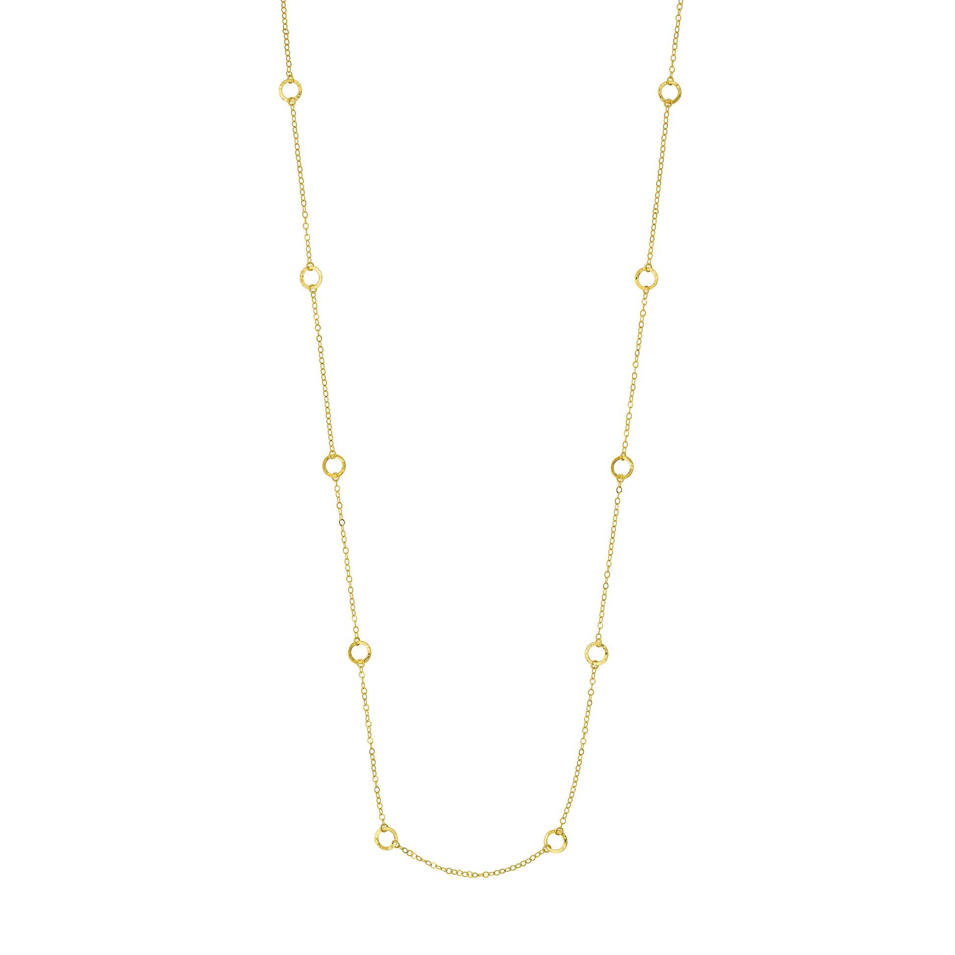 Long Open Hammered Circles Chain Necklace