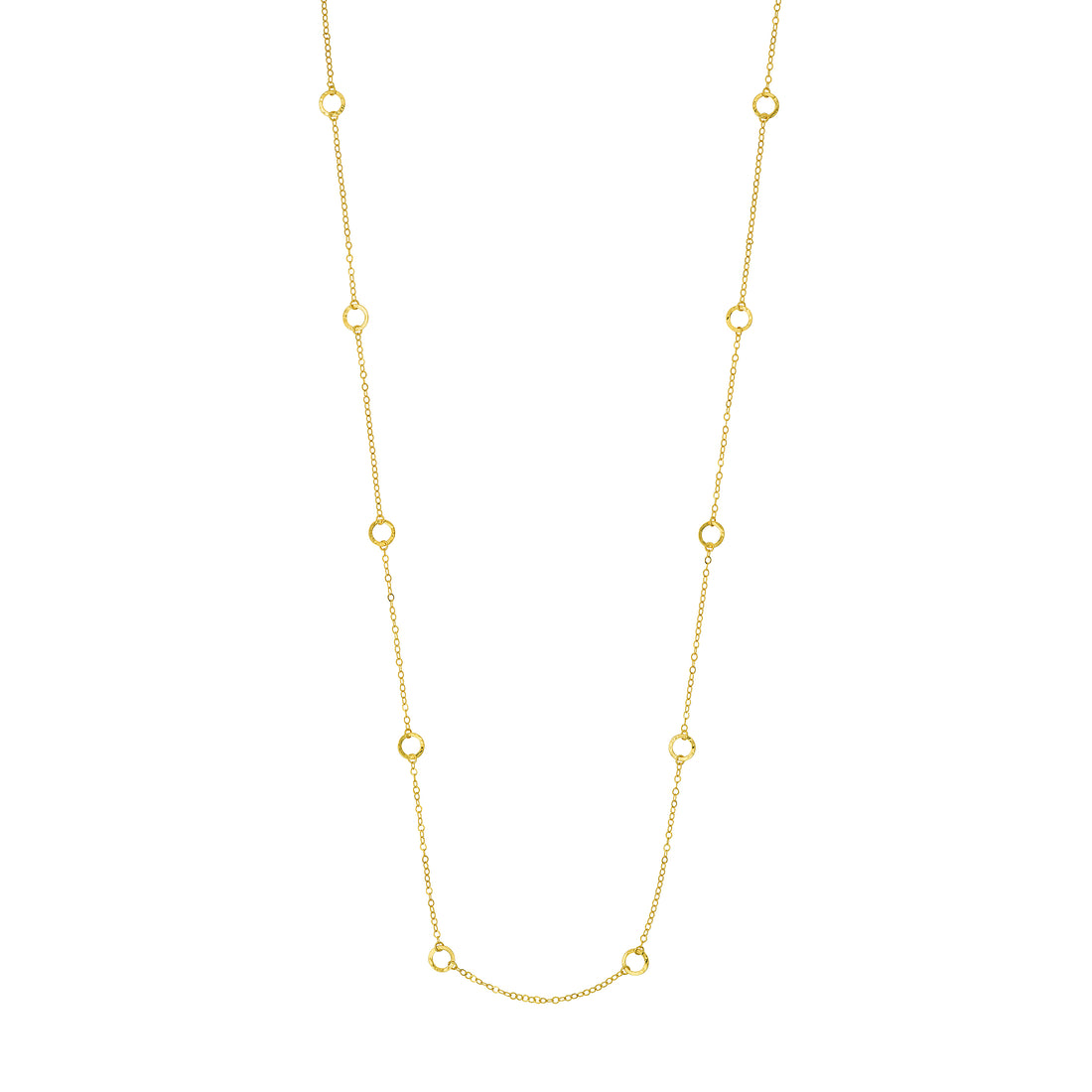 Long Open Hammered Circles Chain Necklace