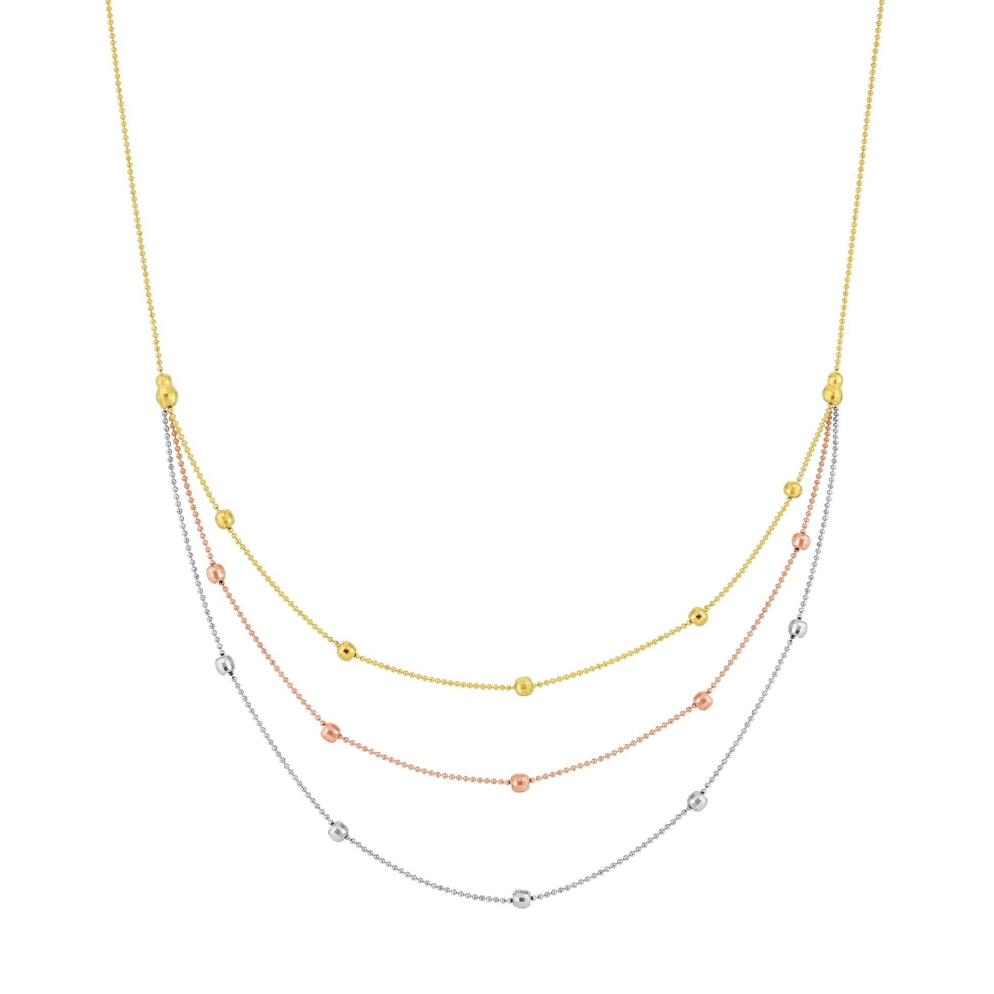 Tri-Color Bib Necklace with Diamond-Cut Beads