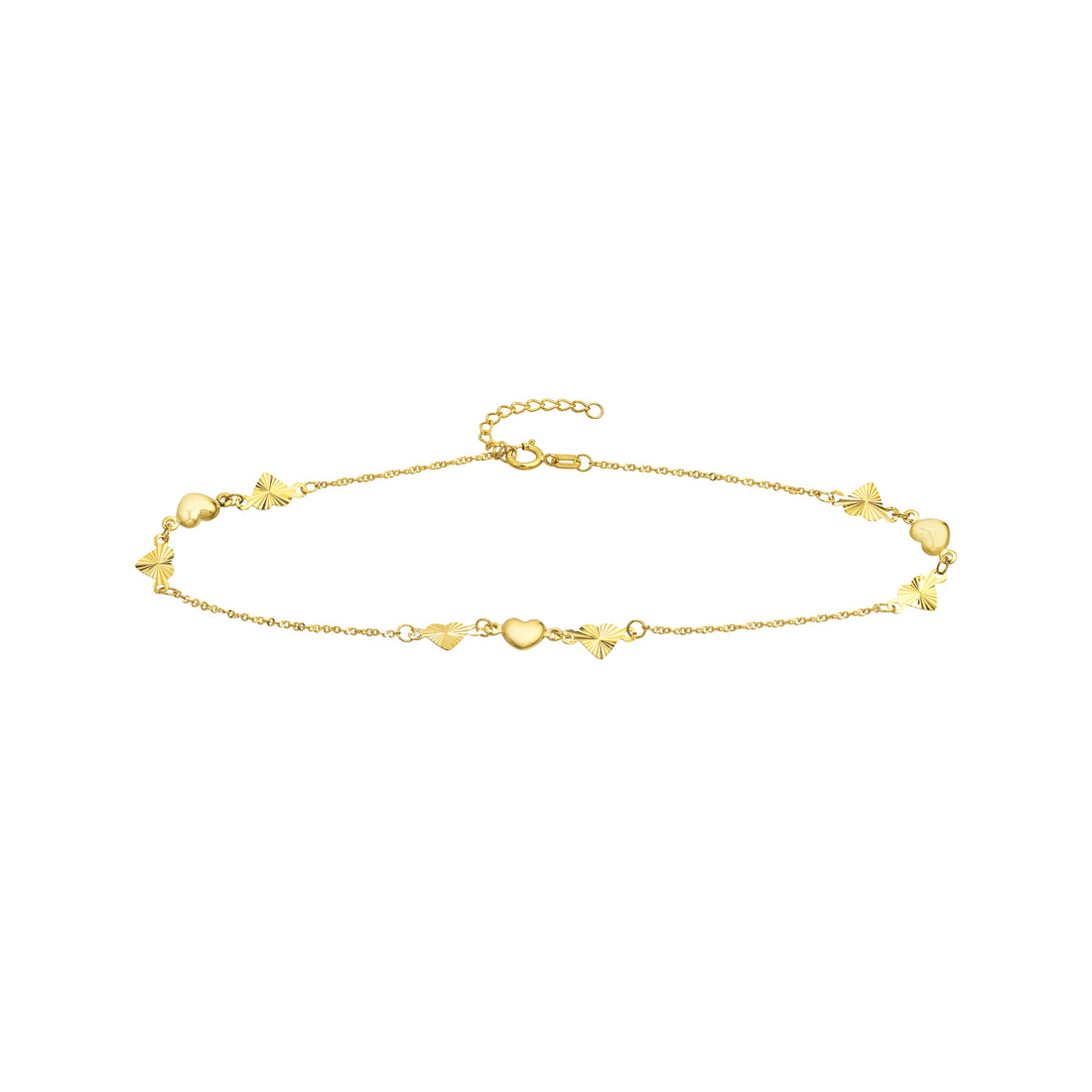 Polished and Fluted Hearts Adjustable Anklet
