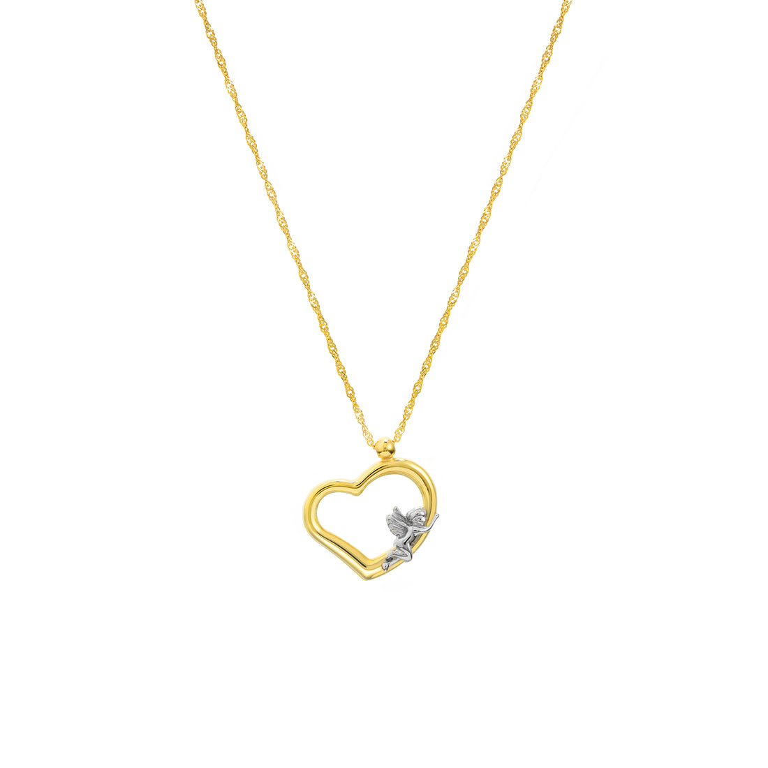 Two-Tone Angel on Open Heart Pendant Necklace