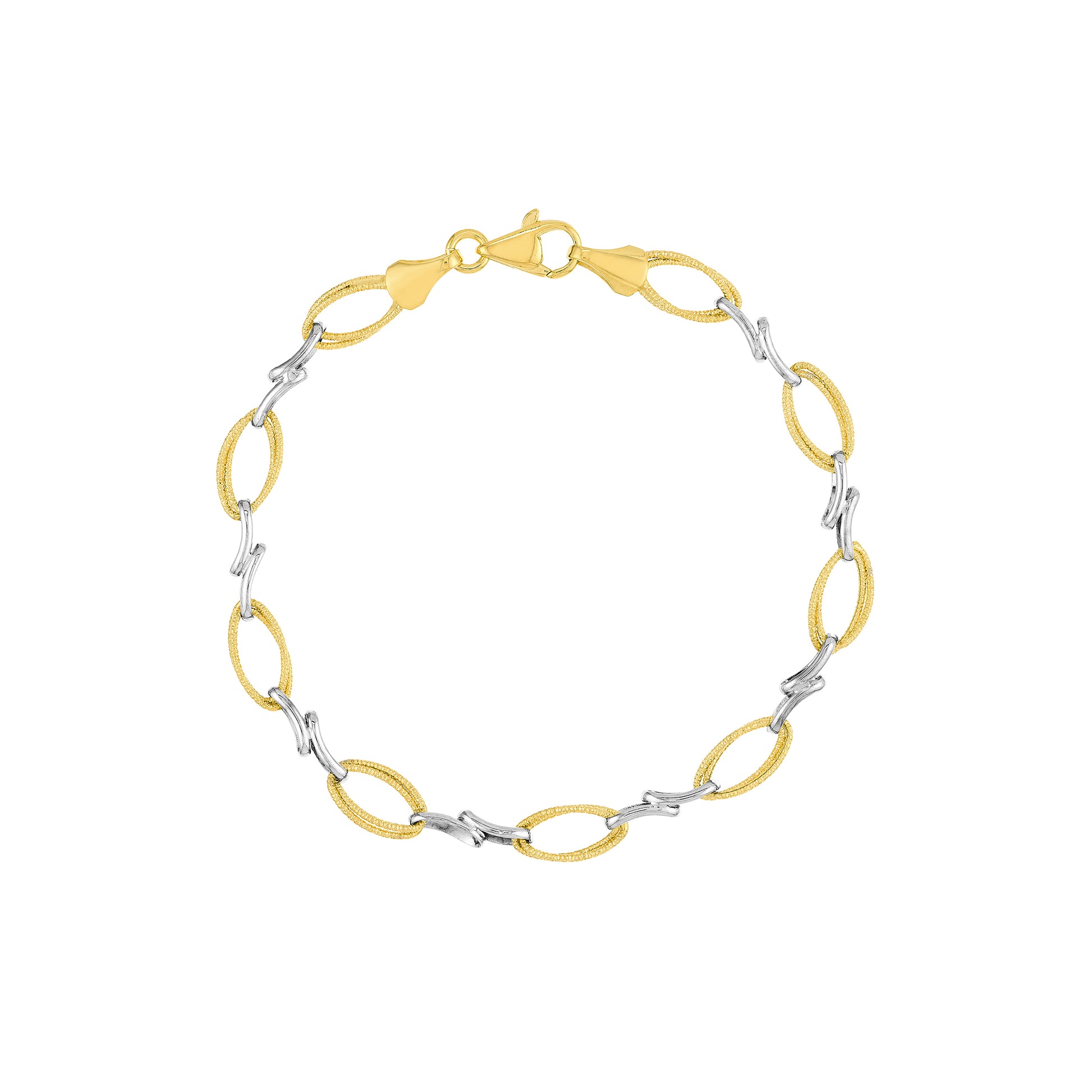 Two-Tone Textured Double Oval and X Bracelet