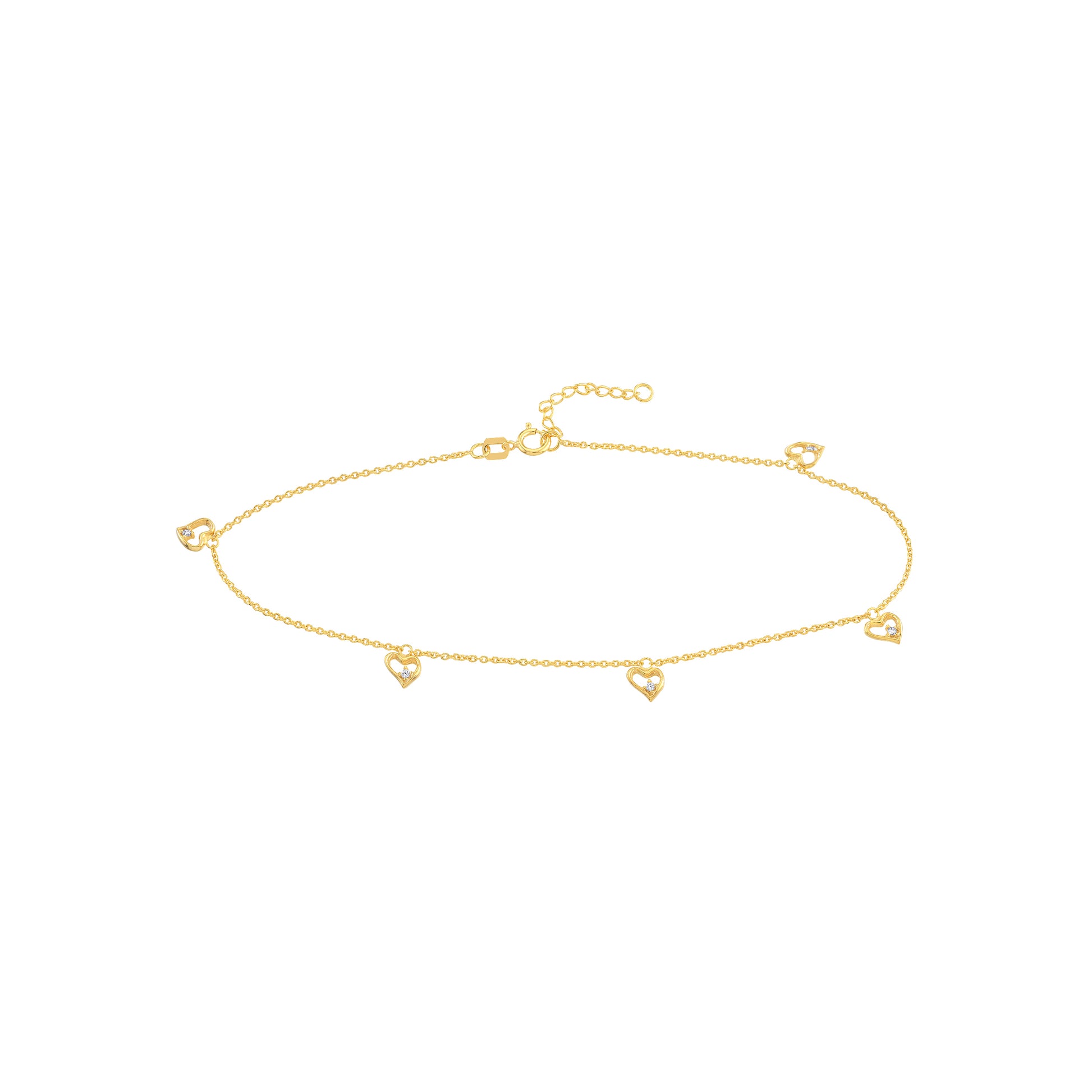 Open CZ Heart Dangle Adjustable Anklet