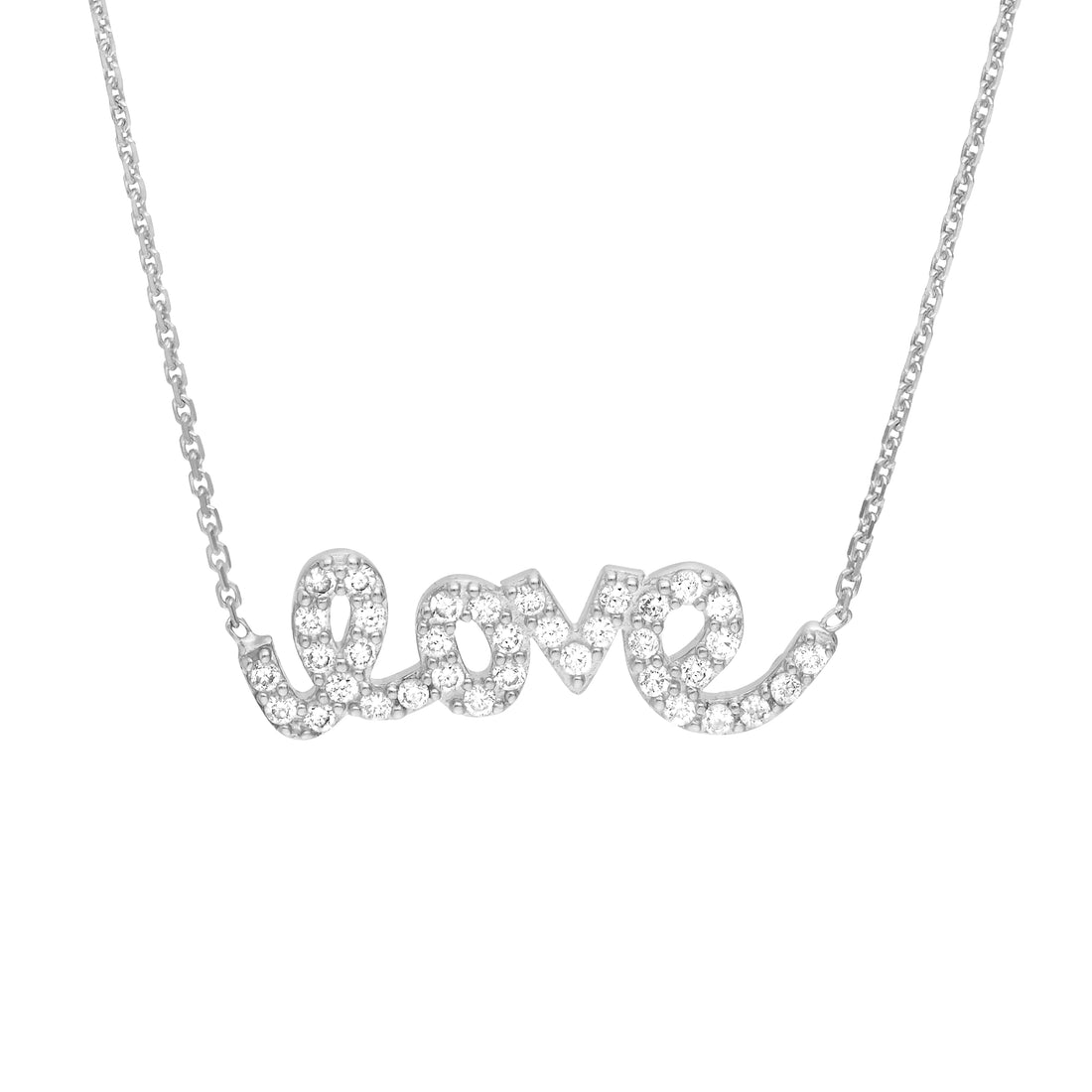Plated Sterling Silver CZ Script Love Necklace