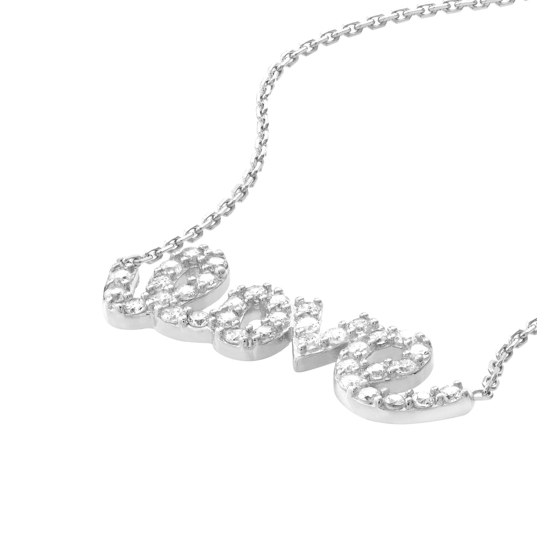 Plated Sterling Silver CZ Script Love Necklace