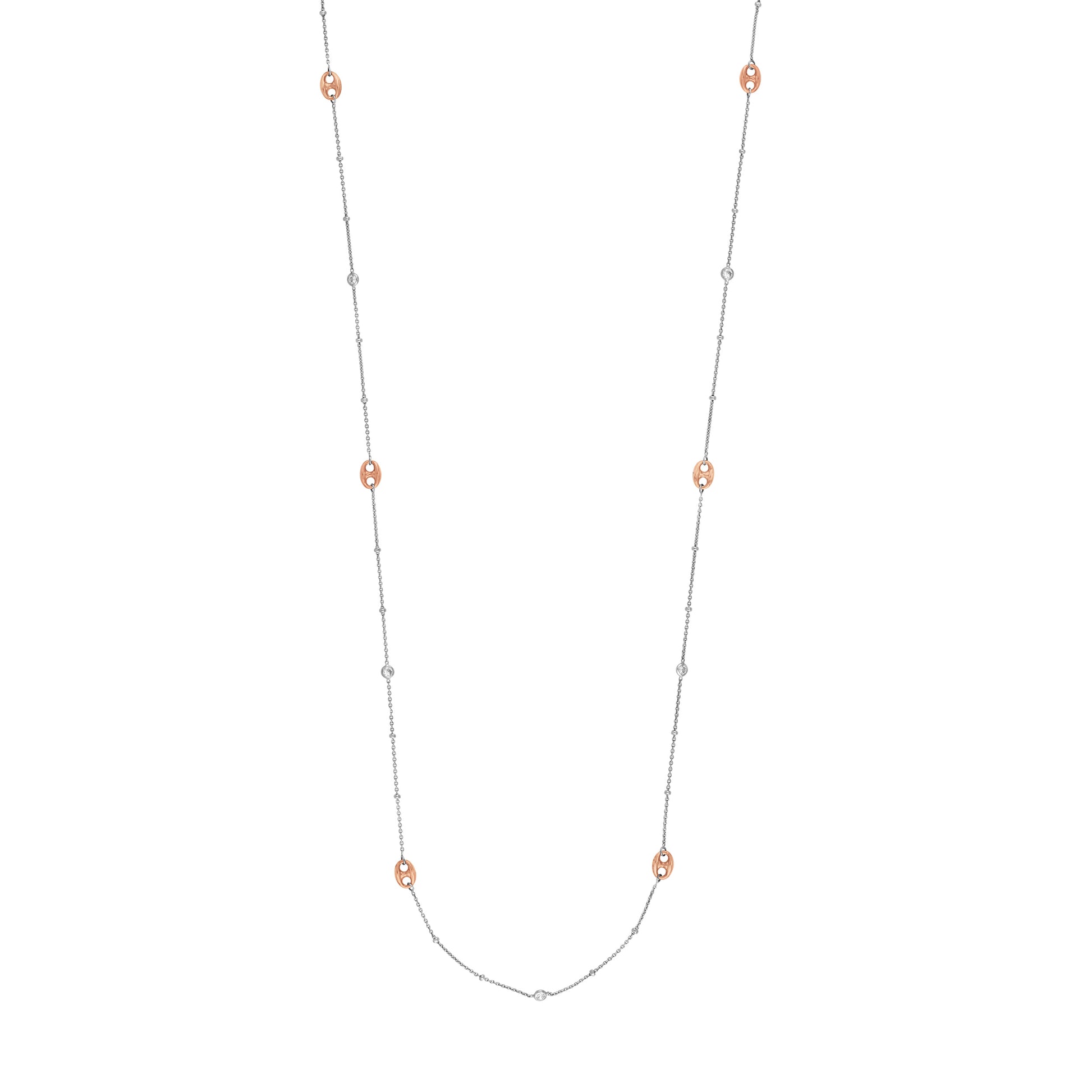 Sterling Silver CZ and Mariner Link Station Long Necklace