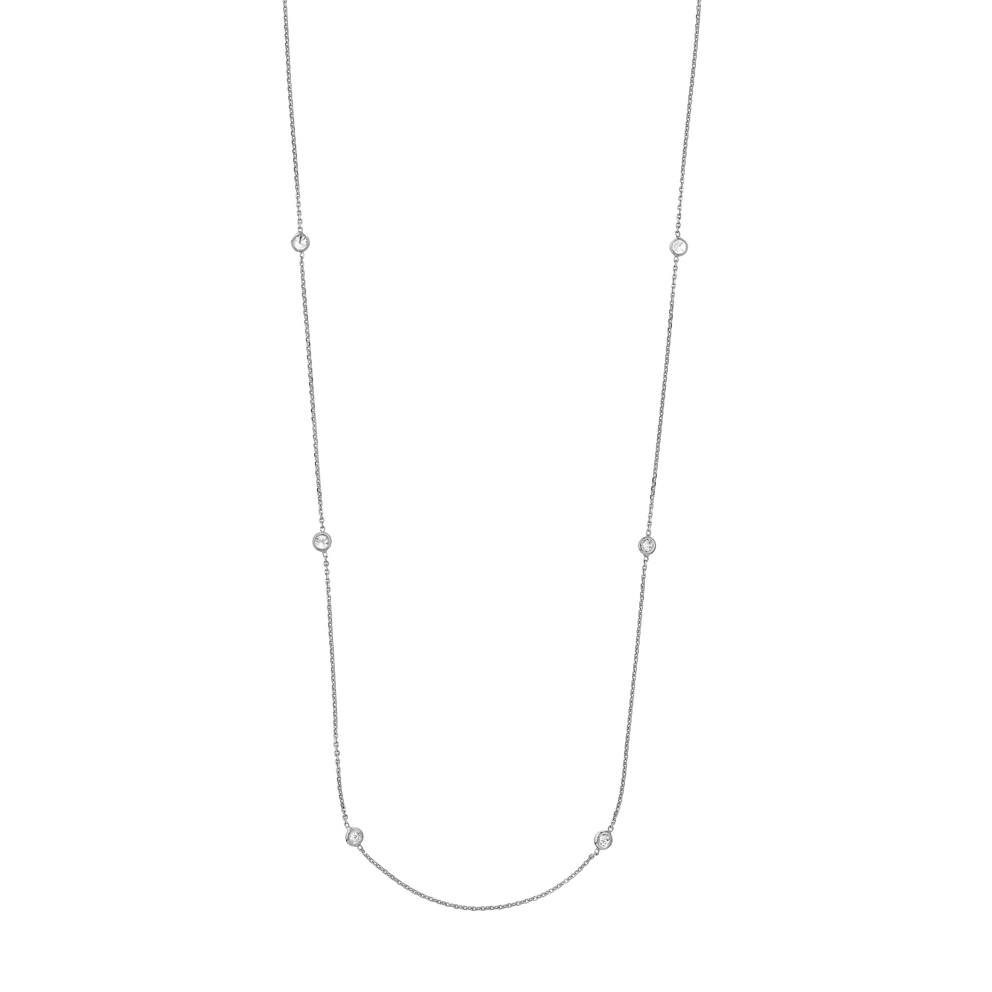 Sterling Silver CZ Bezel Station Long Necklace