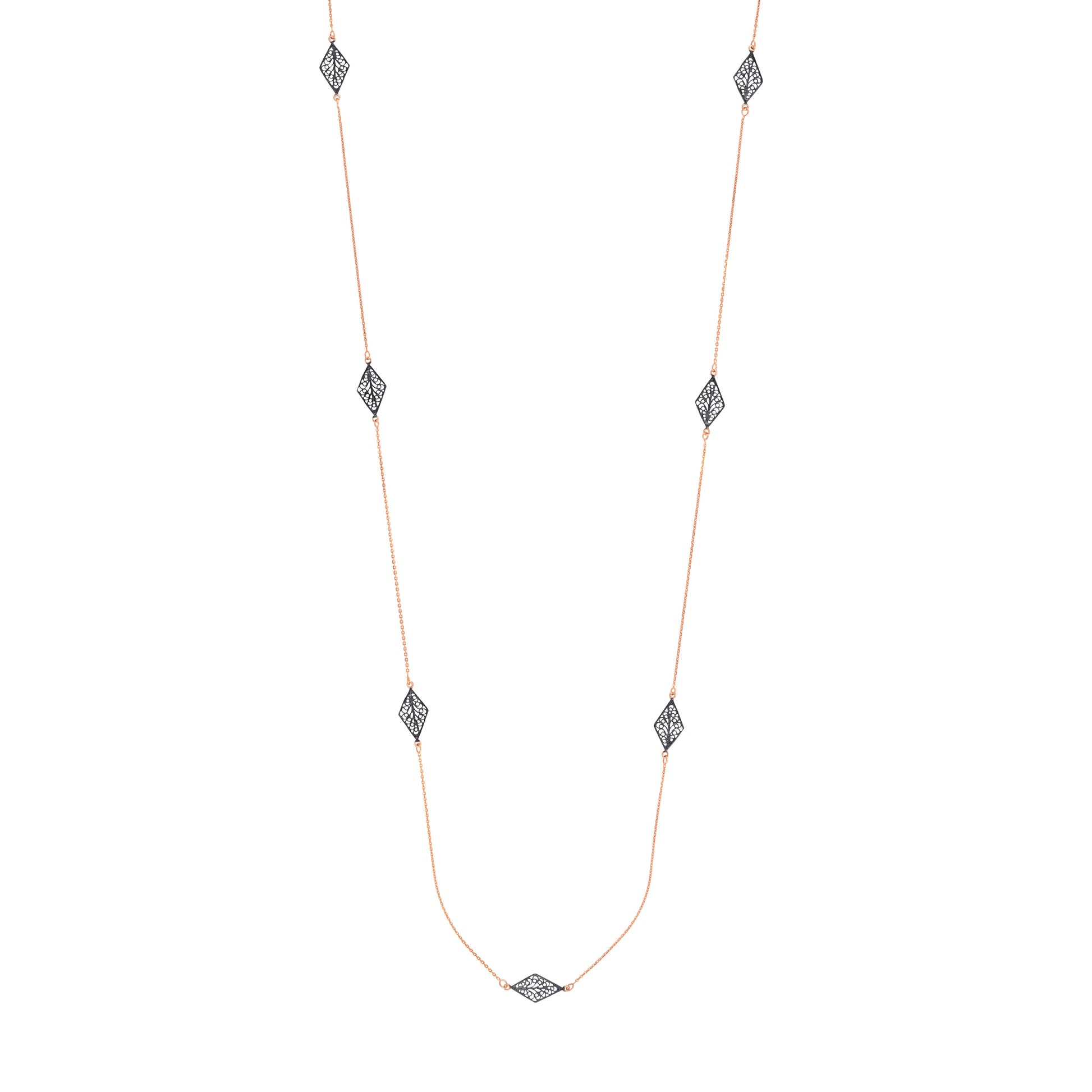 Sterling Silver Kite-Shaped Filigree Stations Long Necklace