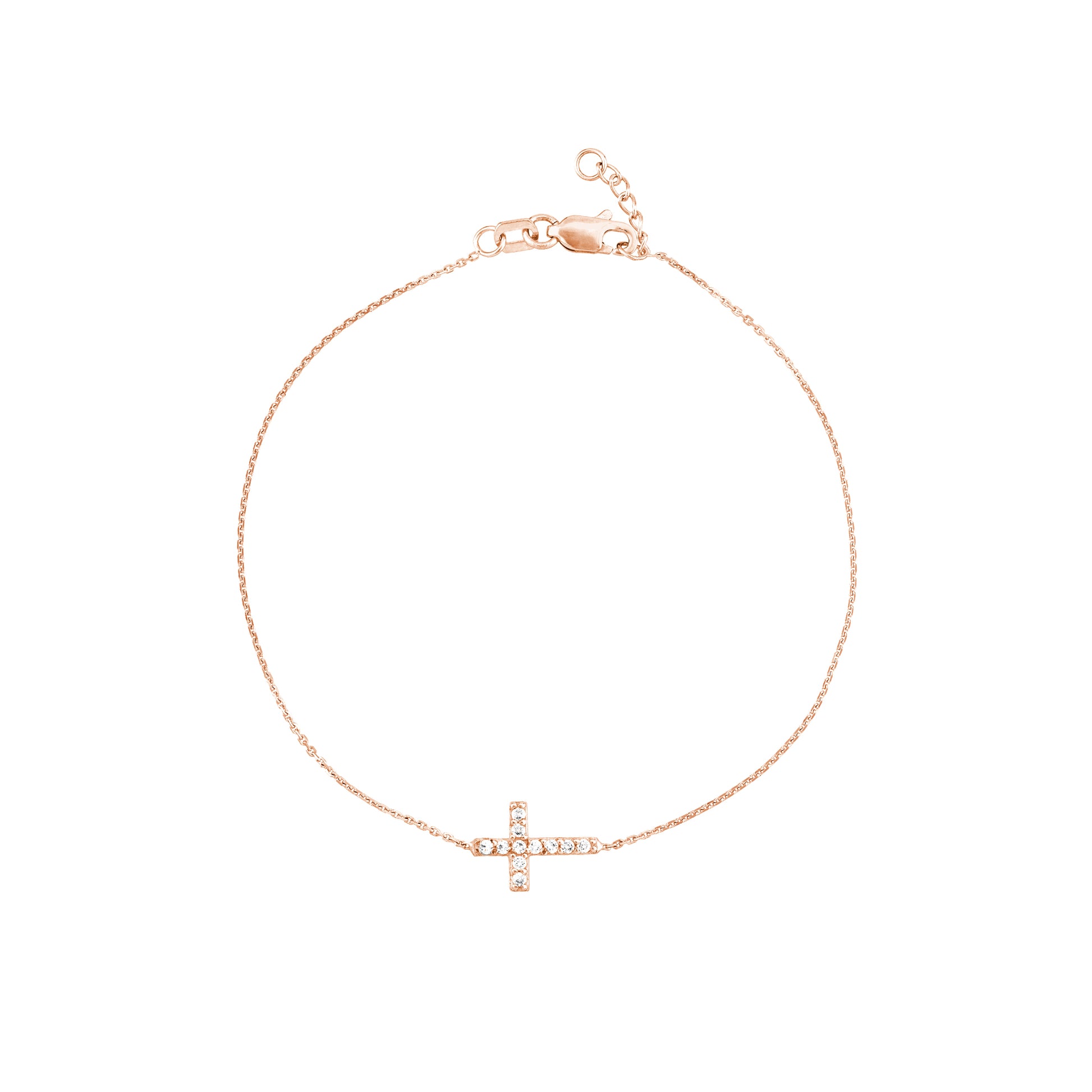 Sideways Mini CZ Cross Adjustable Bracelet