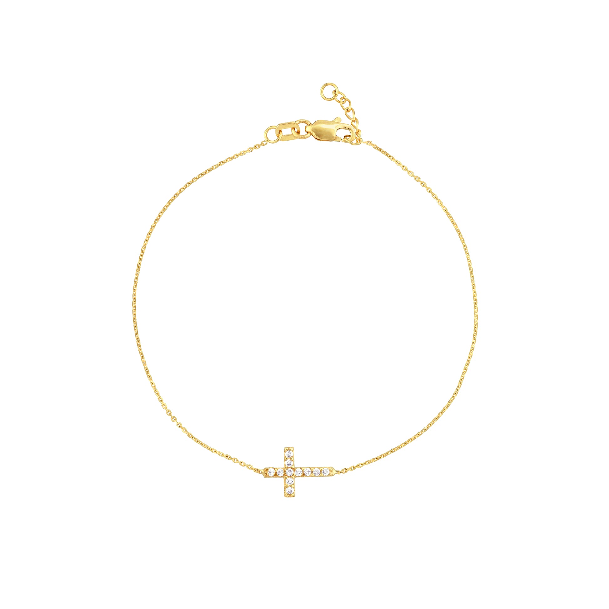 Sideways Mini CZ Cross Adjustable Bracelet