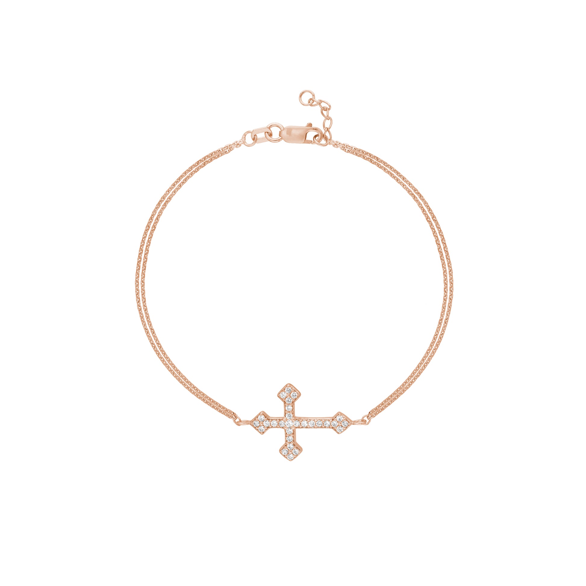 Plated Sterling Silver Sideways CZ Cross Bracelet