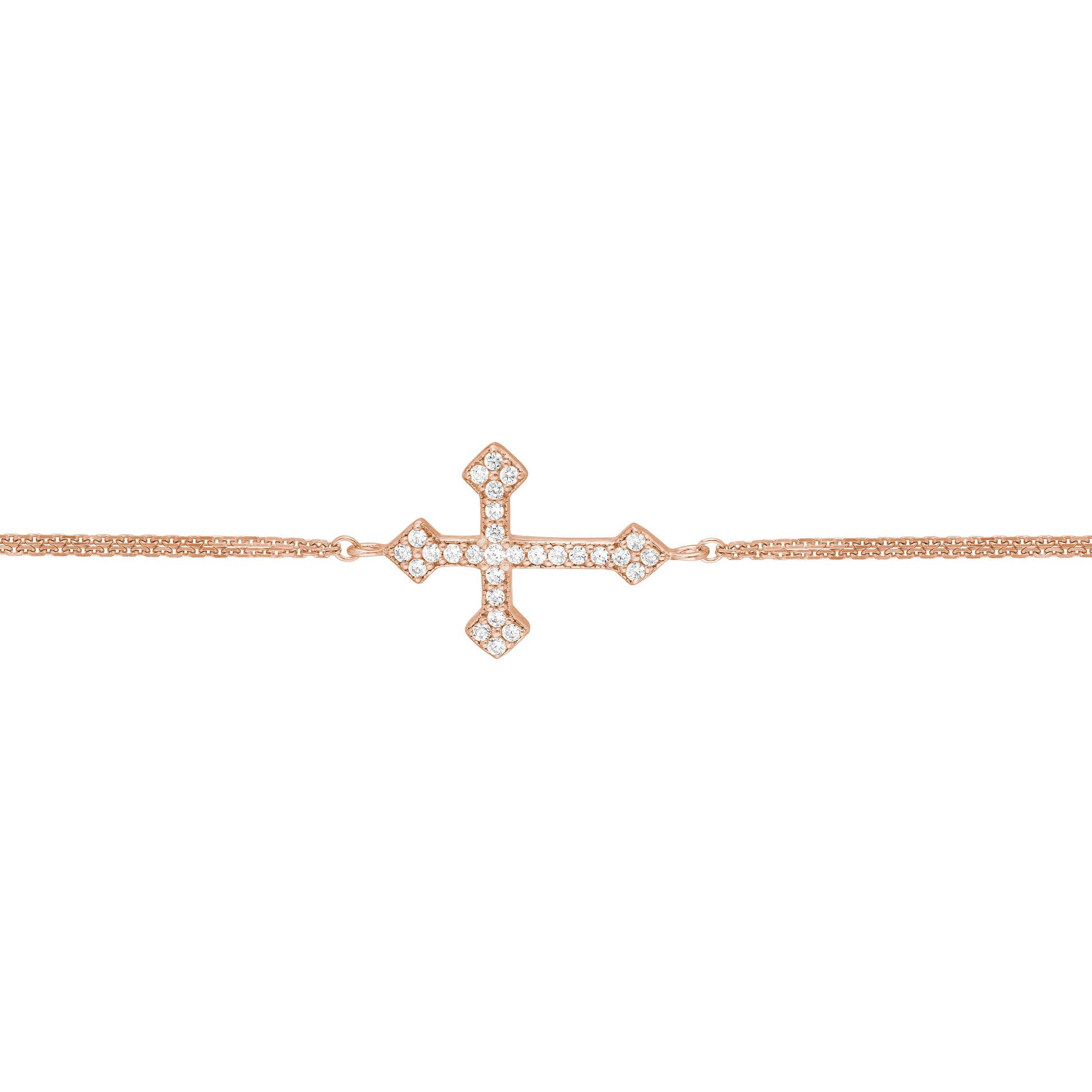 Plated Sterling Silver Sideways CZ Cross Bracelet