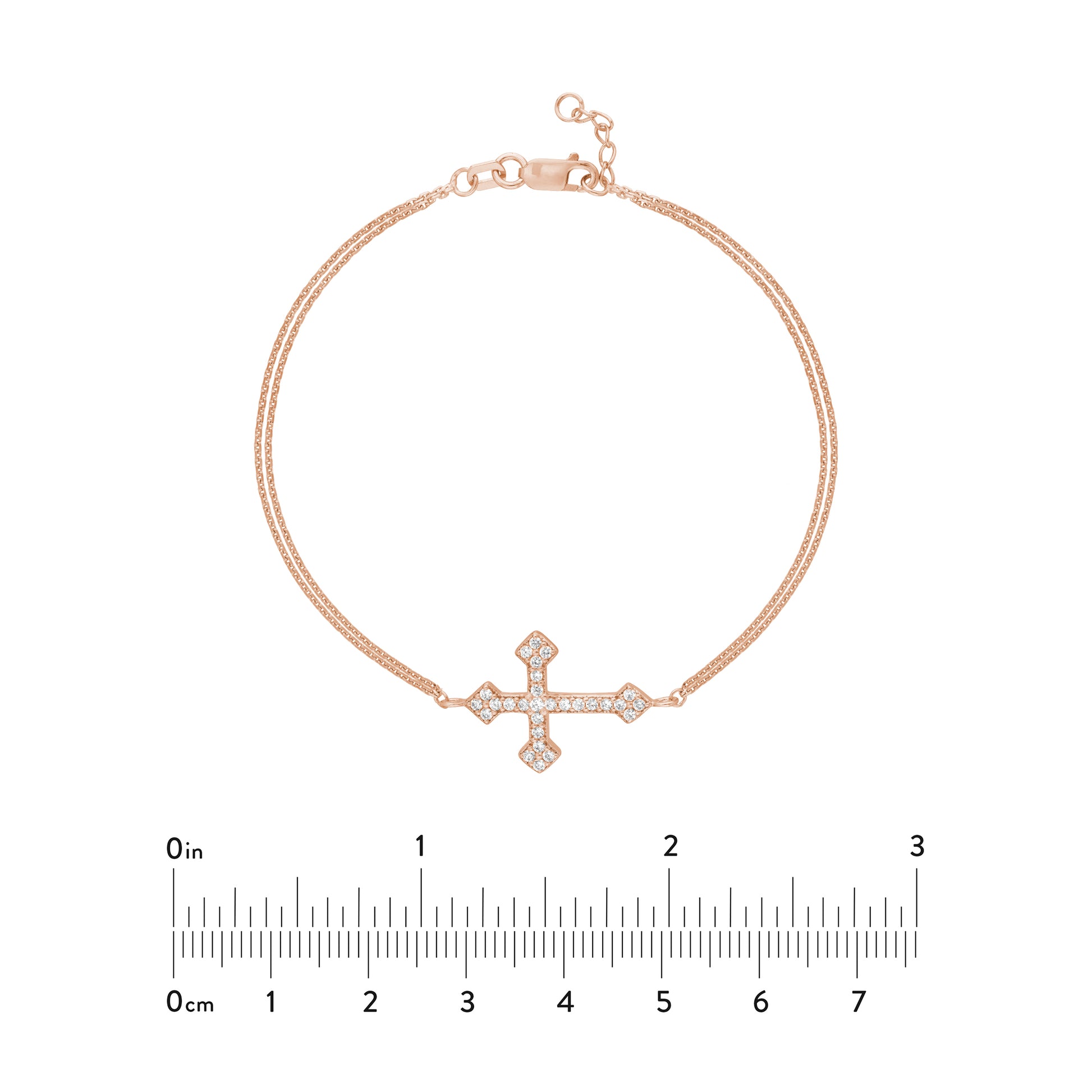 Plated Sterling Silver Sideways CZ Cross Bracelet