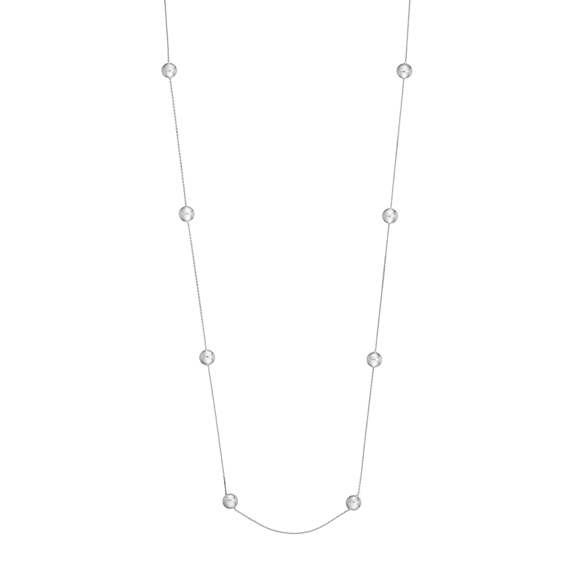 Sterling Silver Polished Bead Station Long Necklace