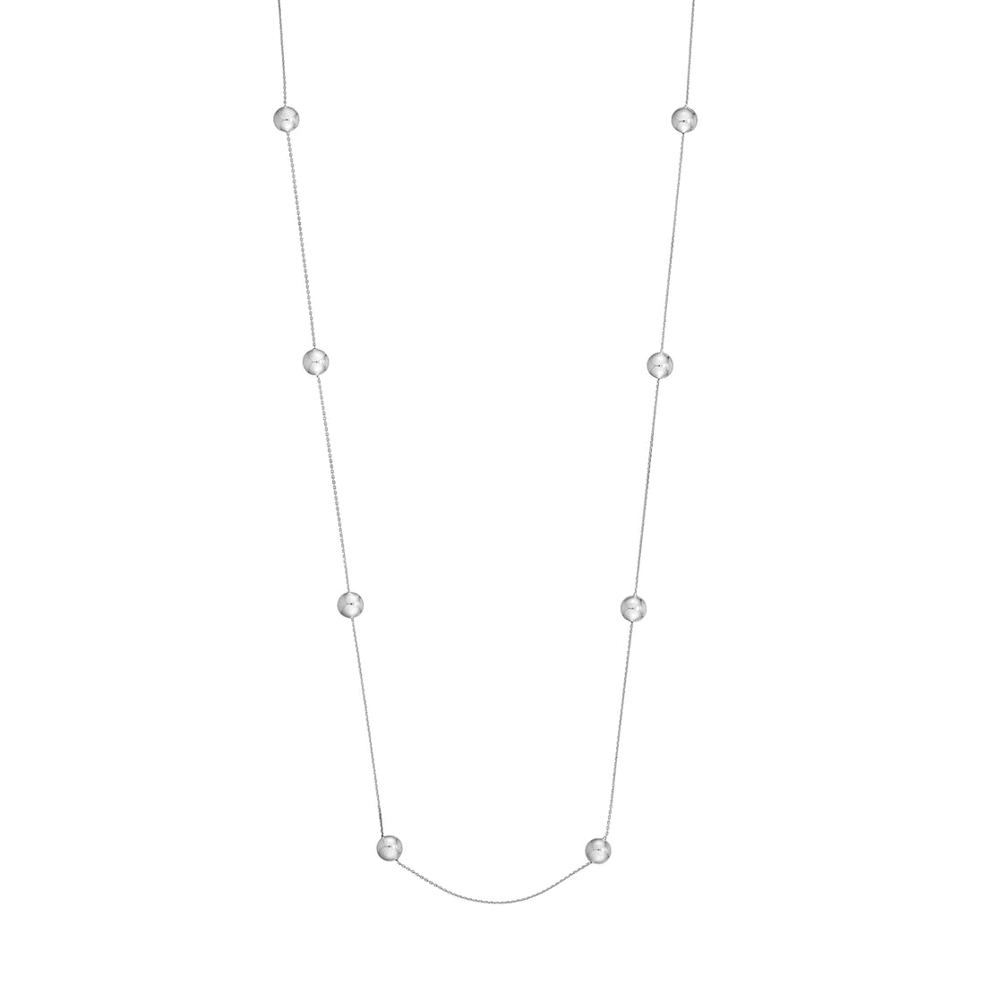 Sterling Silver Polished Bead Station Long Necklace